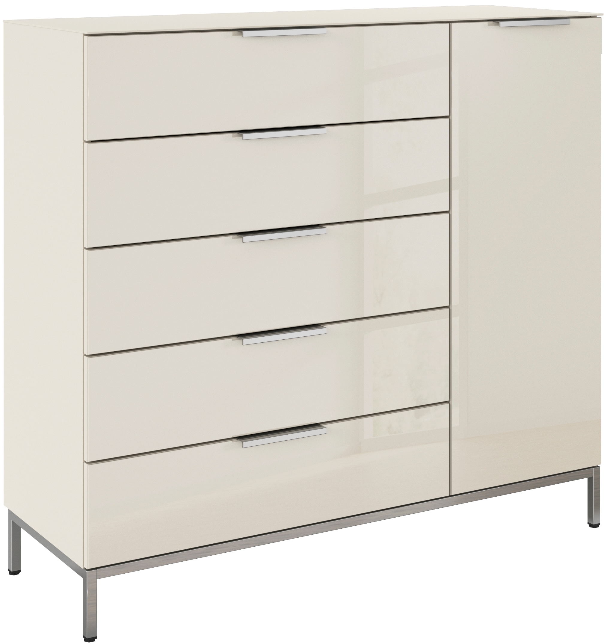 rauch Kombikommode "Kommode Türkommode Sideboard Kombikommode FLIPP mit Glasfront" Breite 120 cm mit 2 Einlegeböden, 1-türig, 5 Schubladen, Soft-Close-Funktion, Oberboden und Front Glas