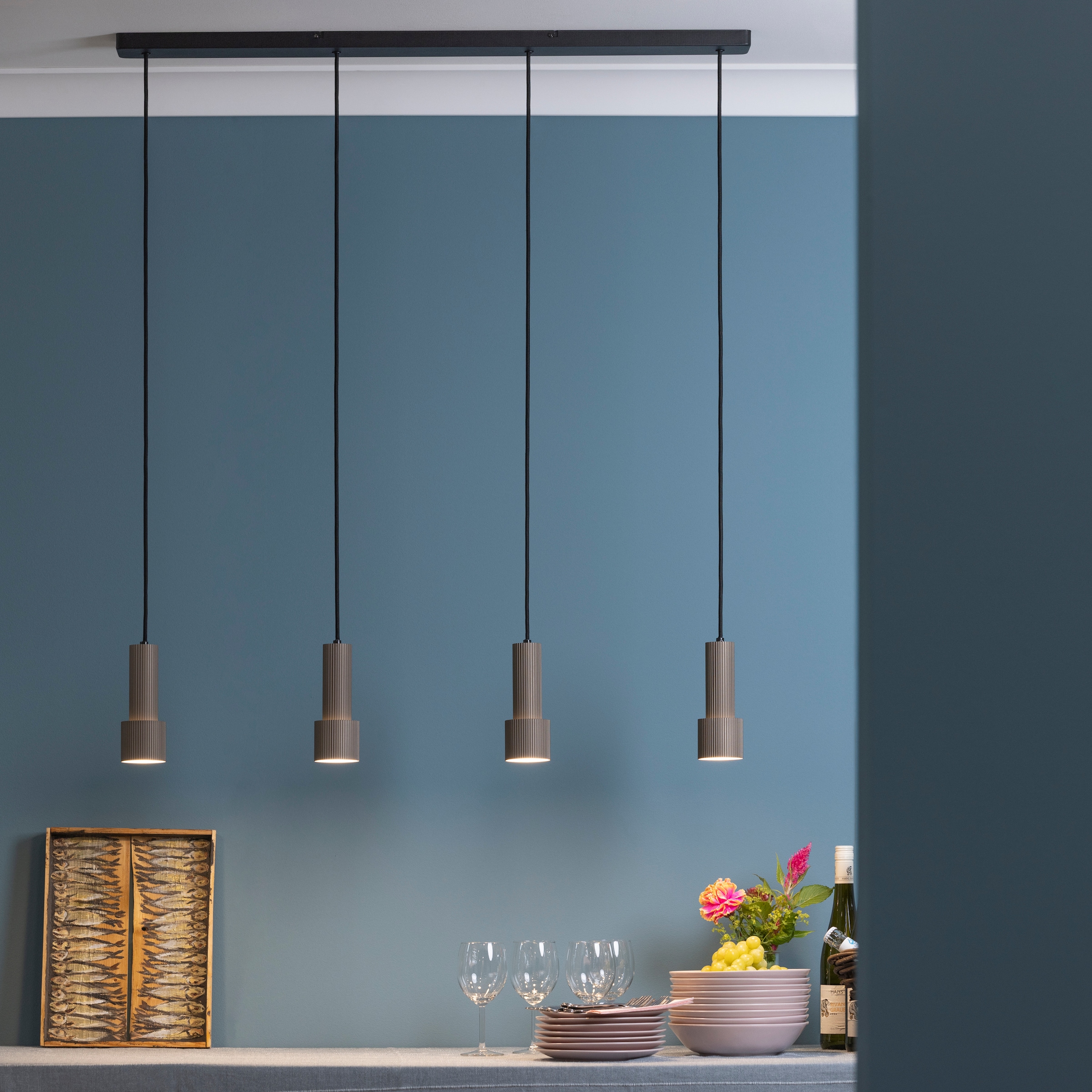 Brilliant Pendelleuchte »Cadiz« GU10 1 Stk. 150 x 98 cm, 4x GU10 Fassung, kürzbar, Aluminium, schwarz/bronzefarben