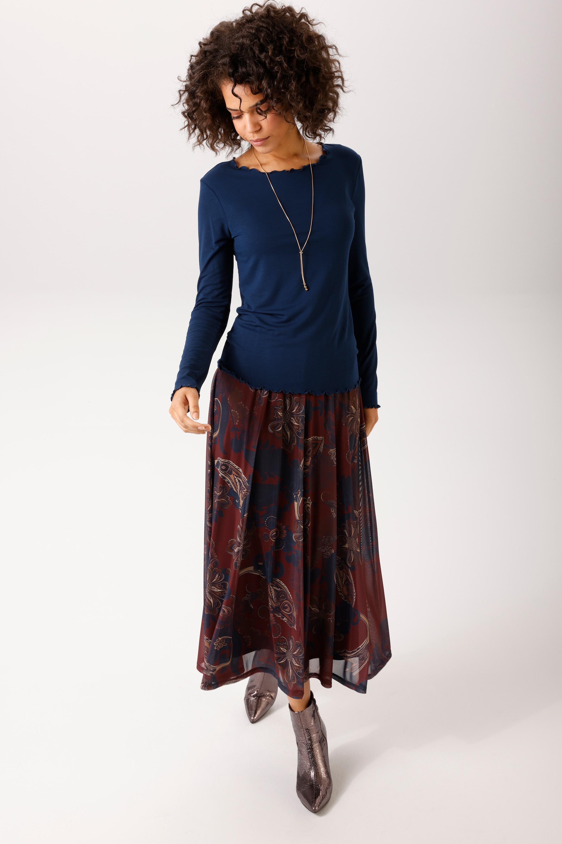 Aniston CASUAL Langarmshirt mit gewellten Abschlüssen - NEUE KOLLEKTION