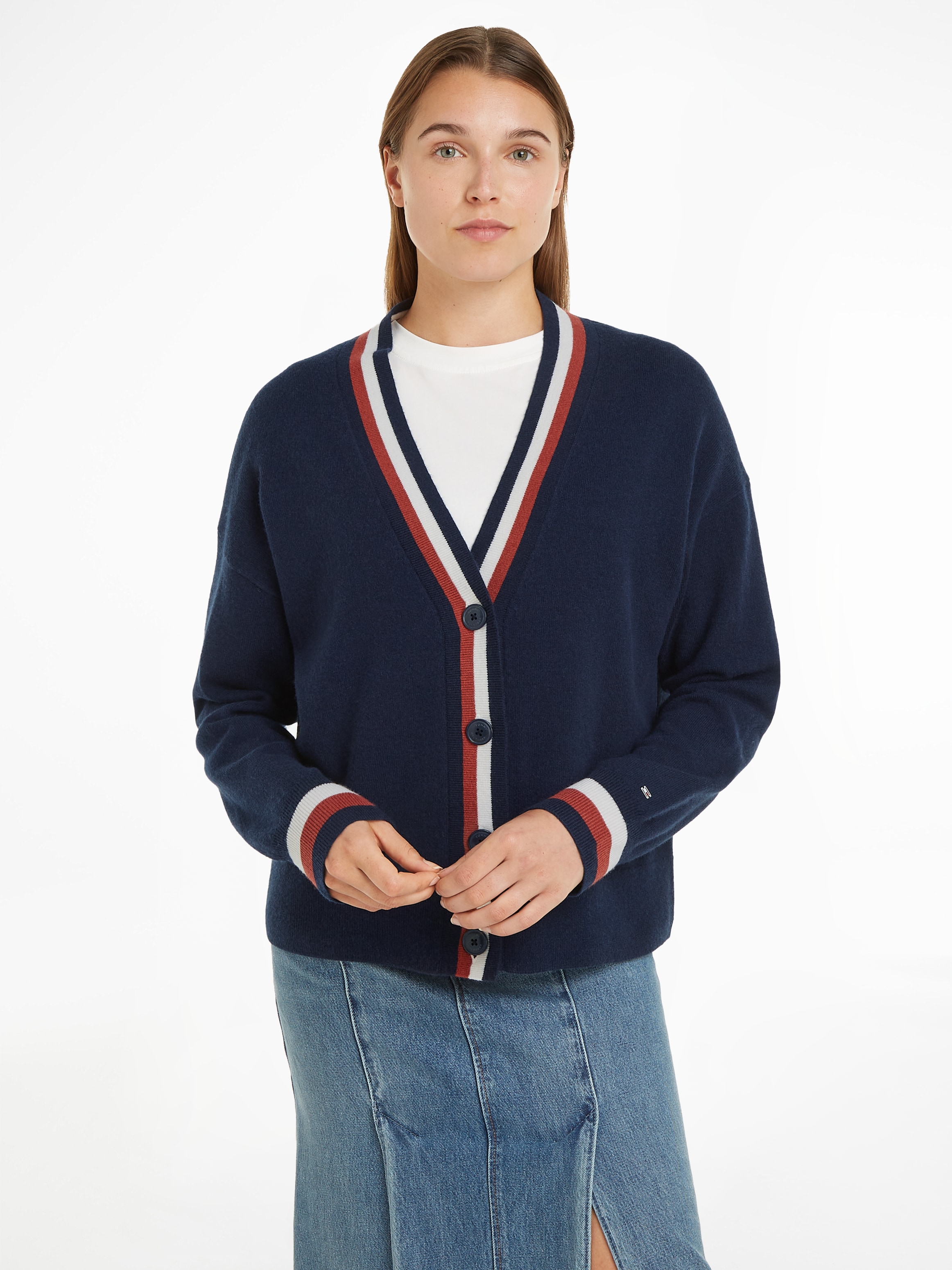 Strickjacke »GLOBAL STP WOOL CASH CARDIGAN«, mit Tommy Hilfiger Global Stripe