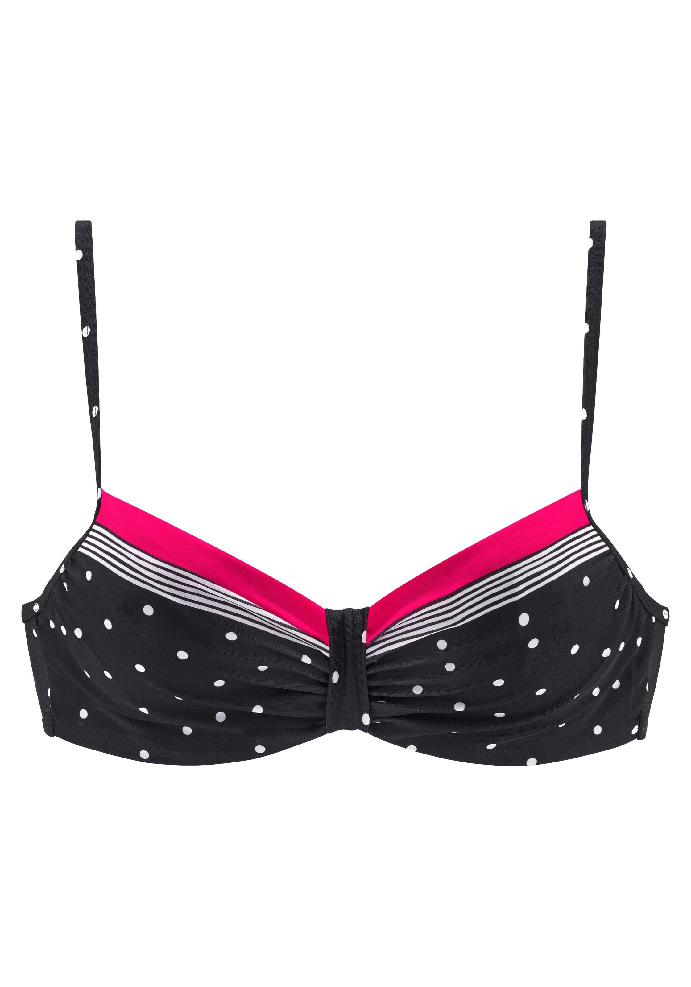 LASCANA, Damen, Bügel-Bikini-Top, schwarz-rot, Cup F, 42 - Cup F, schwarz-rot, Modischer Streifen und Punkte Mix