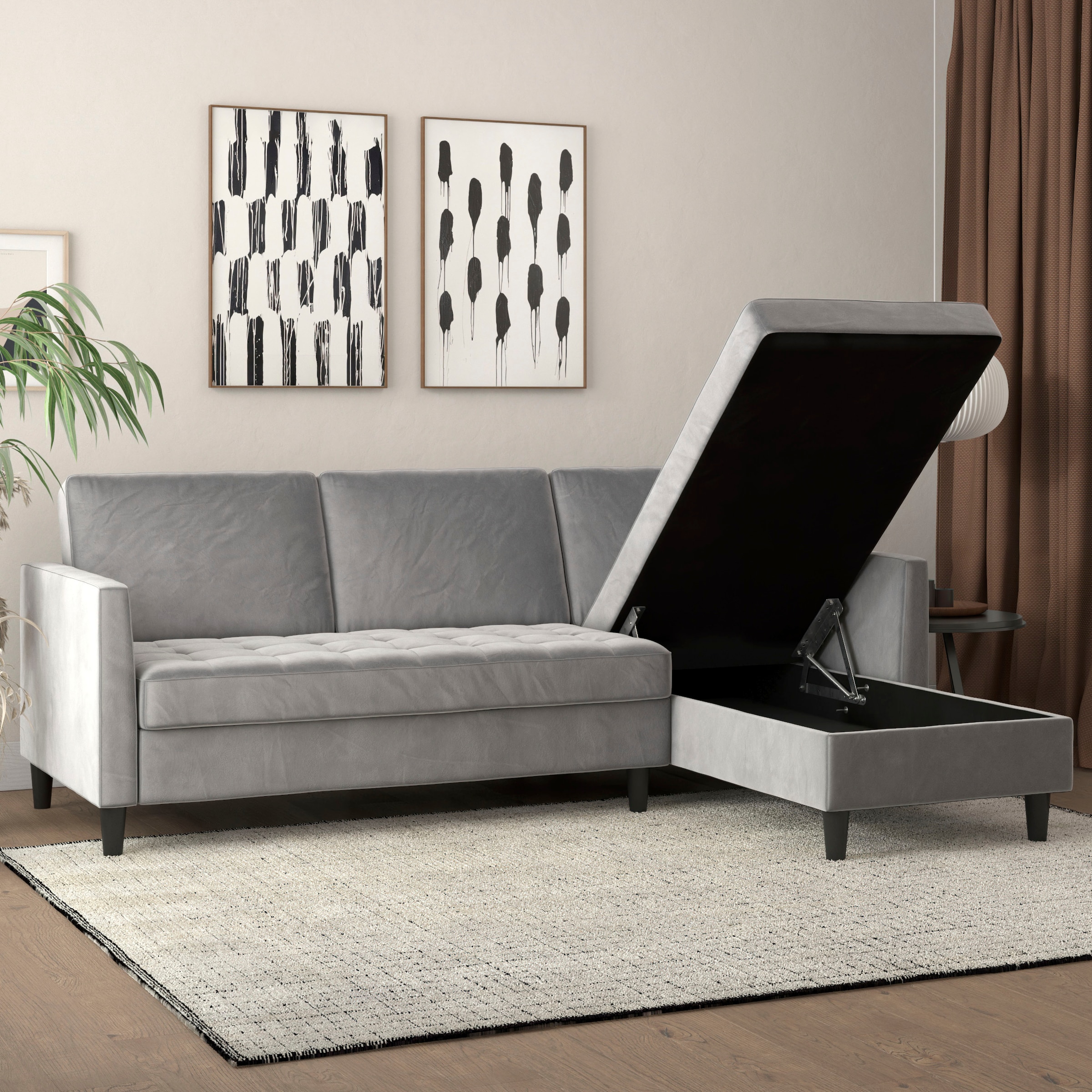 Dorel Home Ecksofa »Presley, L-Form,«, Ecksofa mit Bett-Funktion und Stauraum, verstellbare Rückenlehne