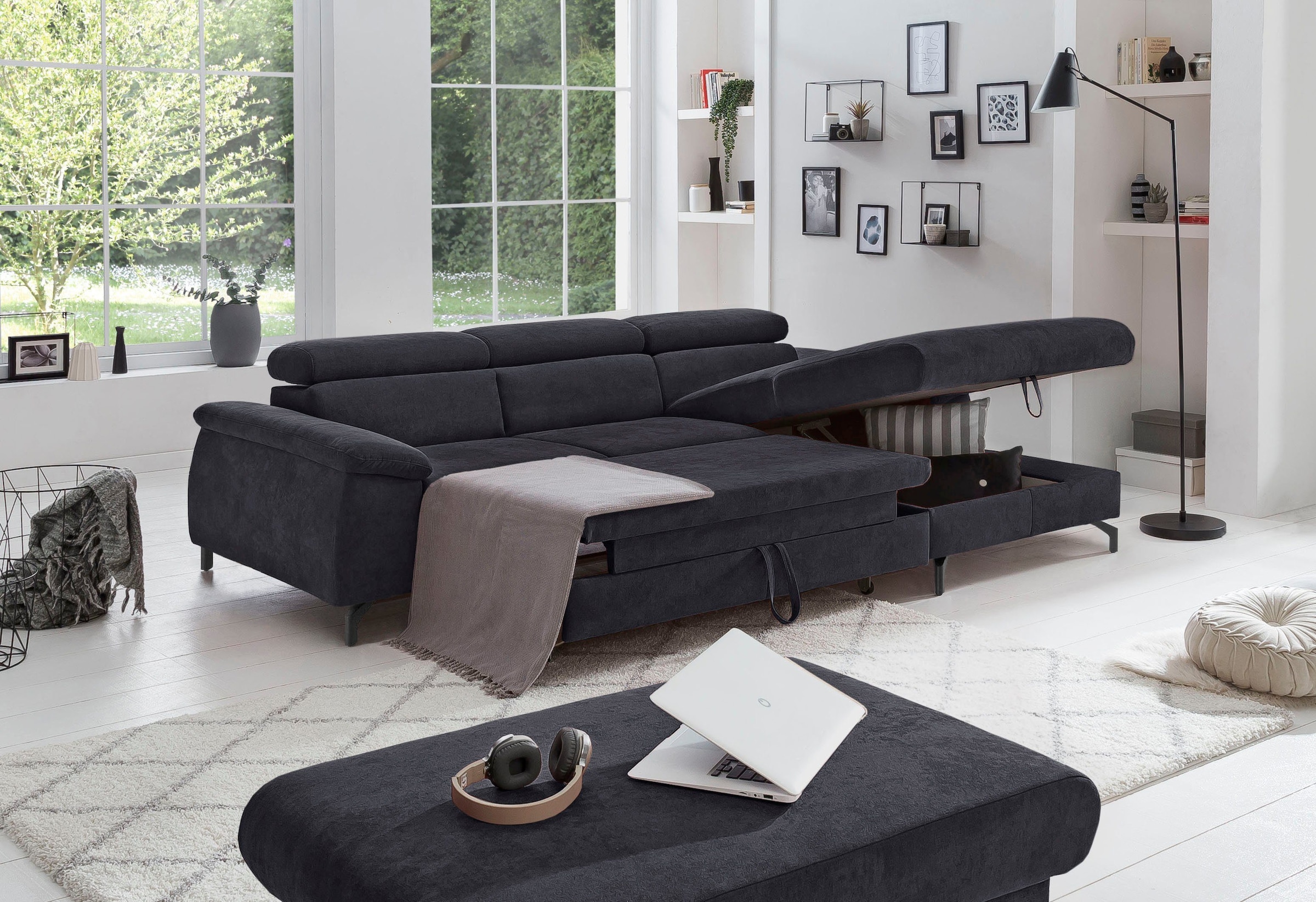 COTTA Polstergarnitur »Komaris L-Form«, (Set), Set bestehend aus: Ecksofa mit Kopfteilverstellung & Hocker