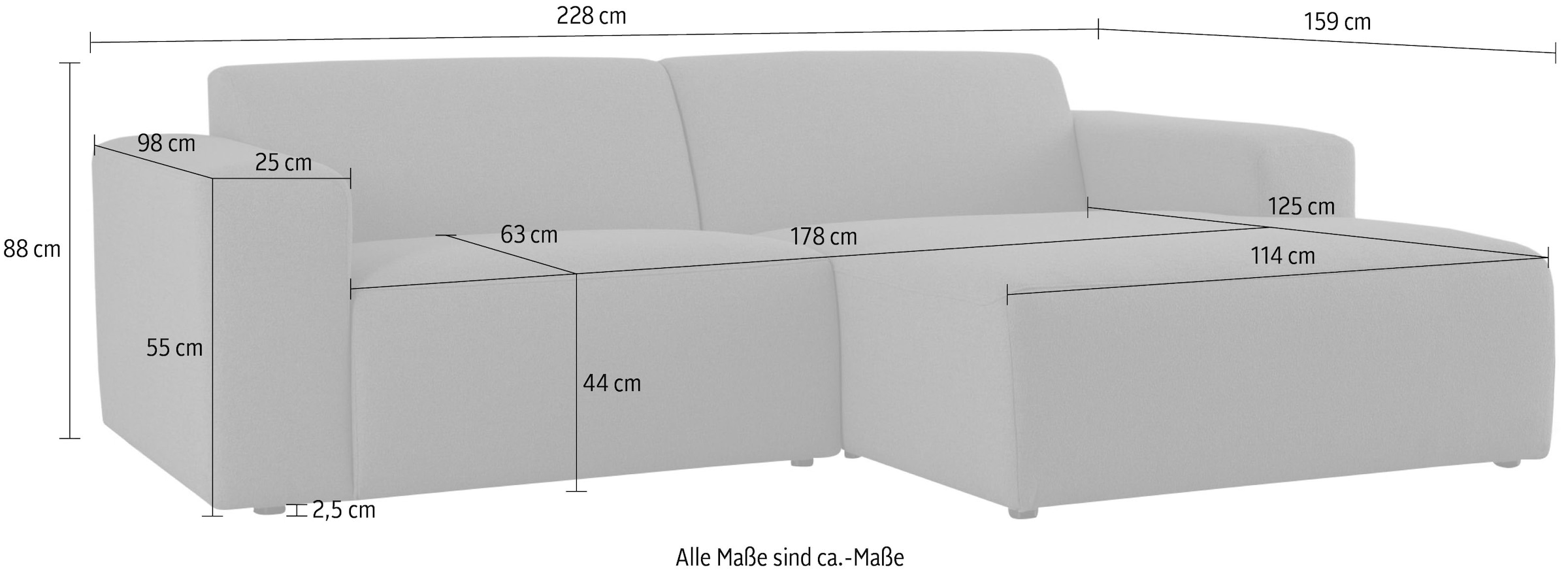 INOSIGN Ecksofa »Koa,228cm, L-Form, Modulsofa, Webstoff, Cord«, Designsofa, weicher Lounge-Sitzkomfort, Welleunterfederung, bodentief