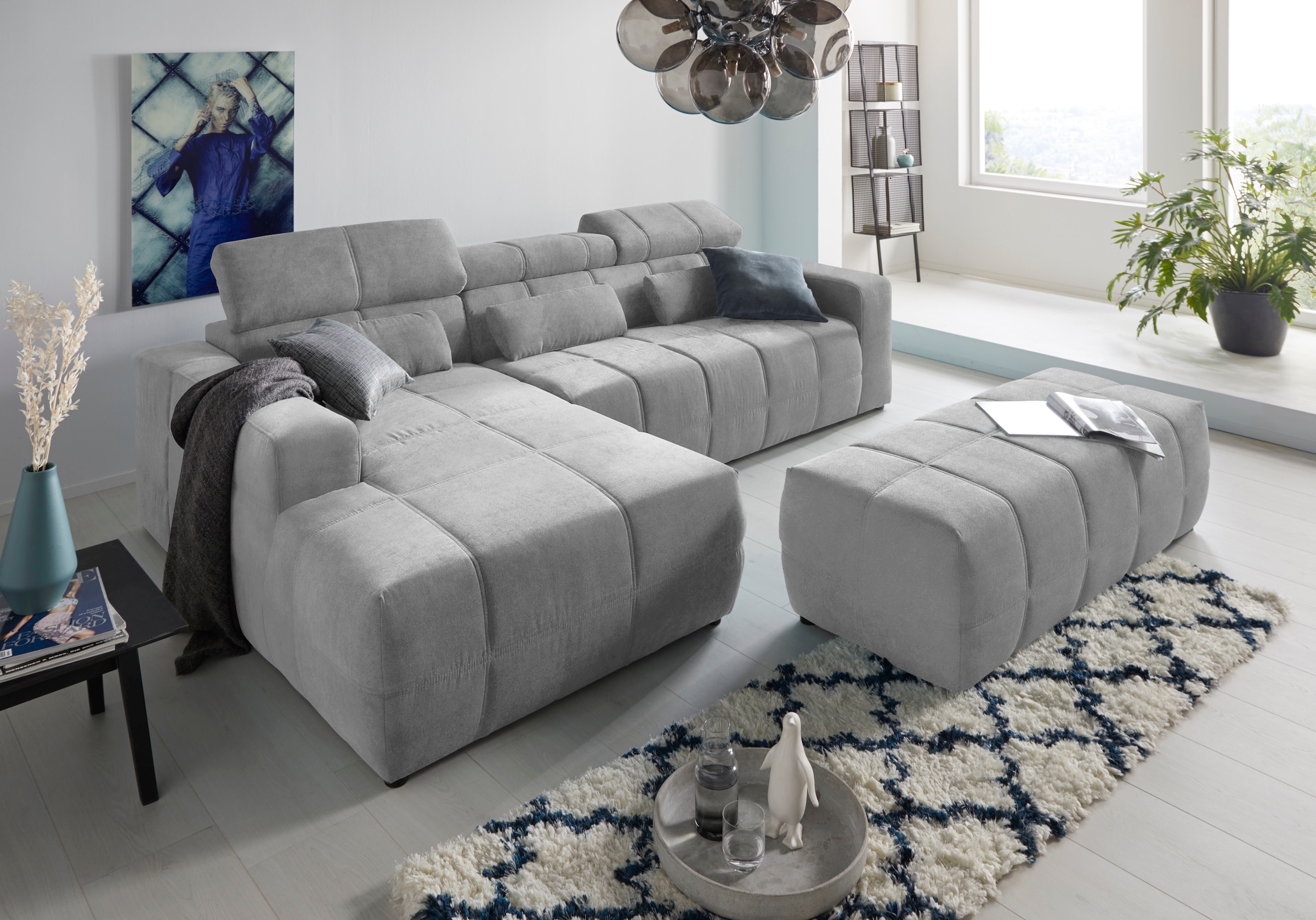 DOMO collection Ecksofa »Brandon große Ausführung B/T/H: 289/177/80 cm, auch in Leder und Cord«, mit Kopfteilverstellung, wahlweise Sitztiefenverstellung, L-Form