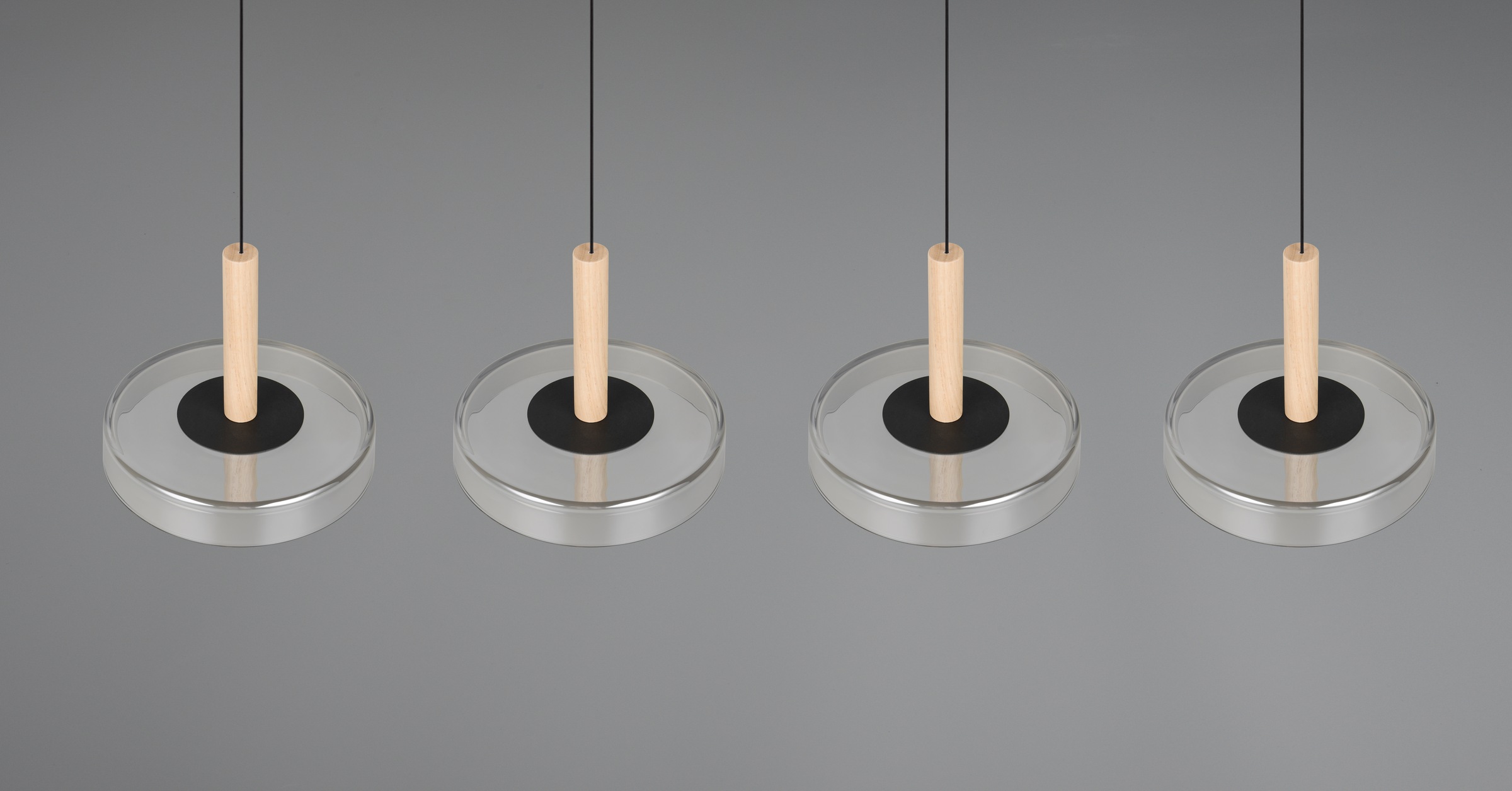 TRIO Leuchten LED Pendelleuchte »CELESTE dimmbare LED Hängelampe aus Metall Glas & Holz, 7,5W 750 Lumen« LED-Board 1 Stk. Warmweiß 4-flammig einfach höhenverstellbar von 50-200 cm 3-Stufen Dimmfunktion