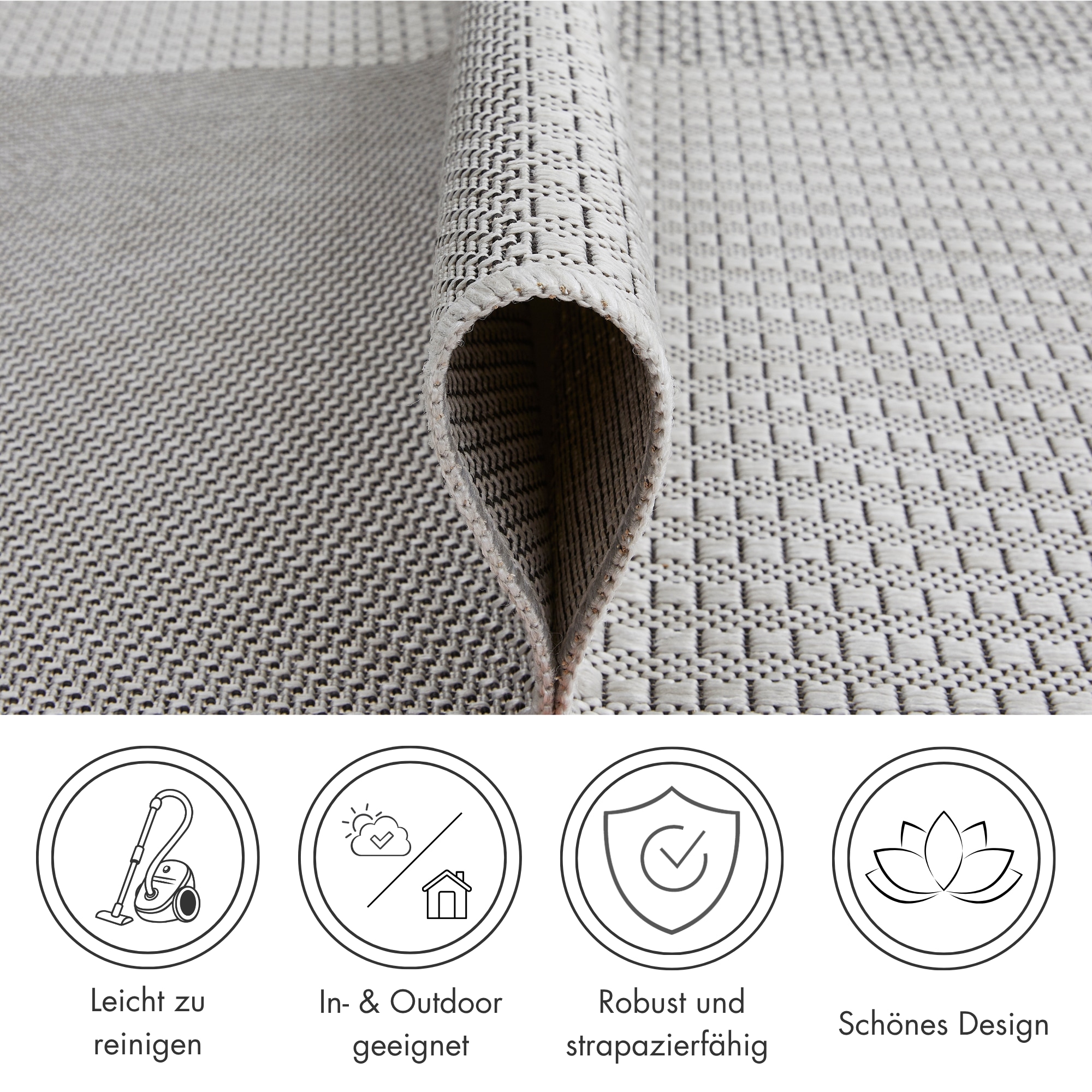 Andiamo Teppich »ARIZONA1« rechteckig 5 mm Höhe Flachgewebe, kariertes Muster, In- und Outdoor geeignet, wetterfest