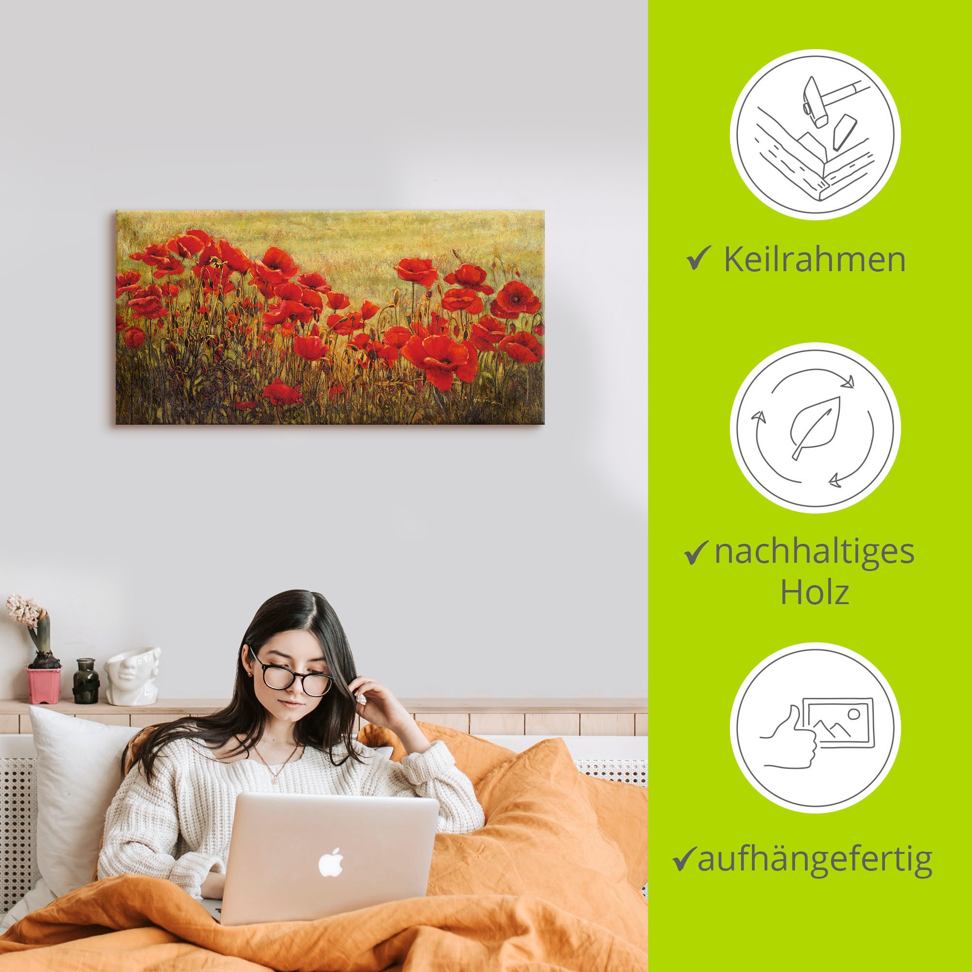Artland Wandbild »Mohnfeld«, Blumenwiese, (1 St.), als Alubild, Outdoorbild, Leinwandbild in verschied. Größen