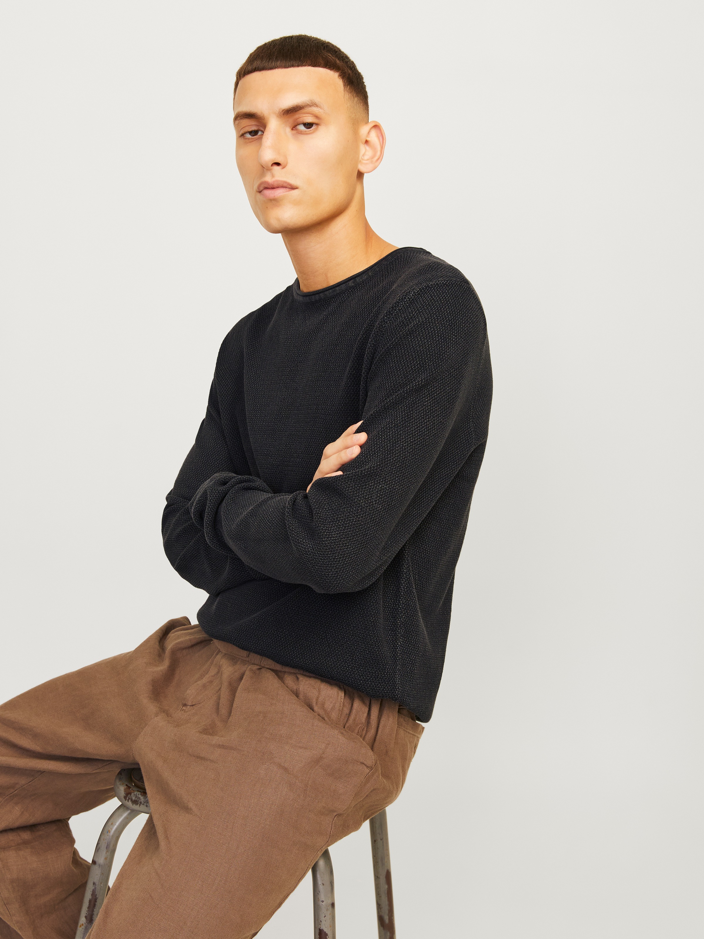 Jack & Jones Rundhalspullover »JJDEAN KNIT CREW NECK AW24«, in gewaschener Optik