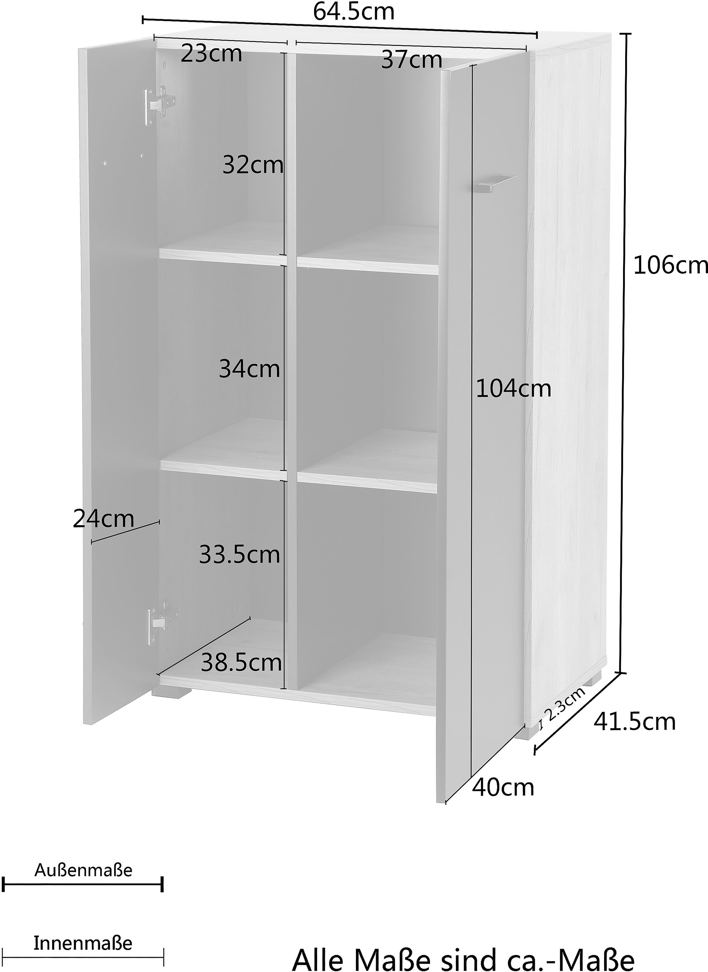 Places of Style Aktenschrank »Moid; Mehrzweckschrank,«, moderne Kommode mit viel Stauraum, Maße 64,5 x 41,5 x 106 cm