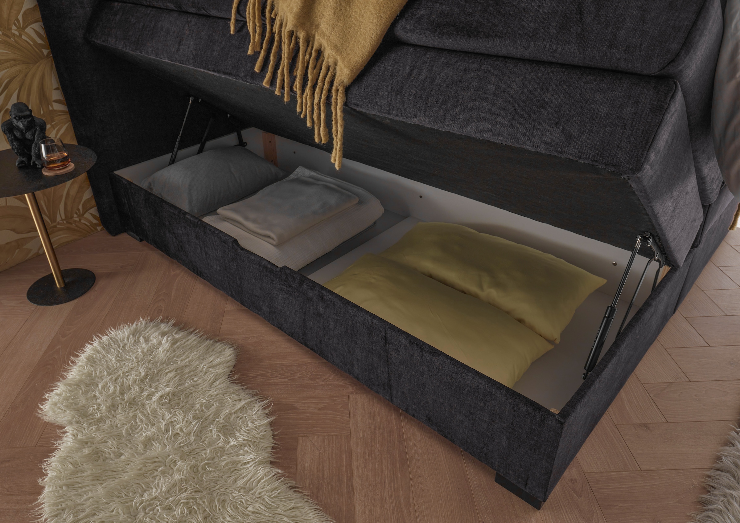 ED EXCITING DESIGN Boxspringbett »Fanes mit Komforteinstiegshöhe von 73cm«, erhältlich in 180x200cm, inkl. Bettkasten und Visco-Topper
