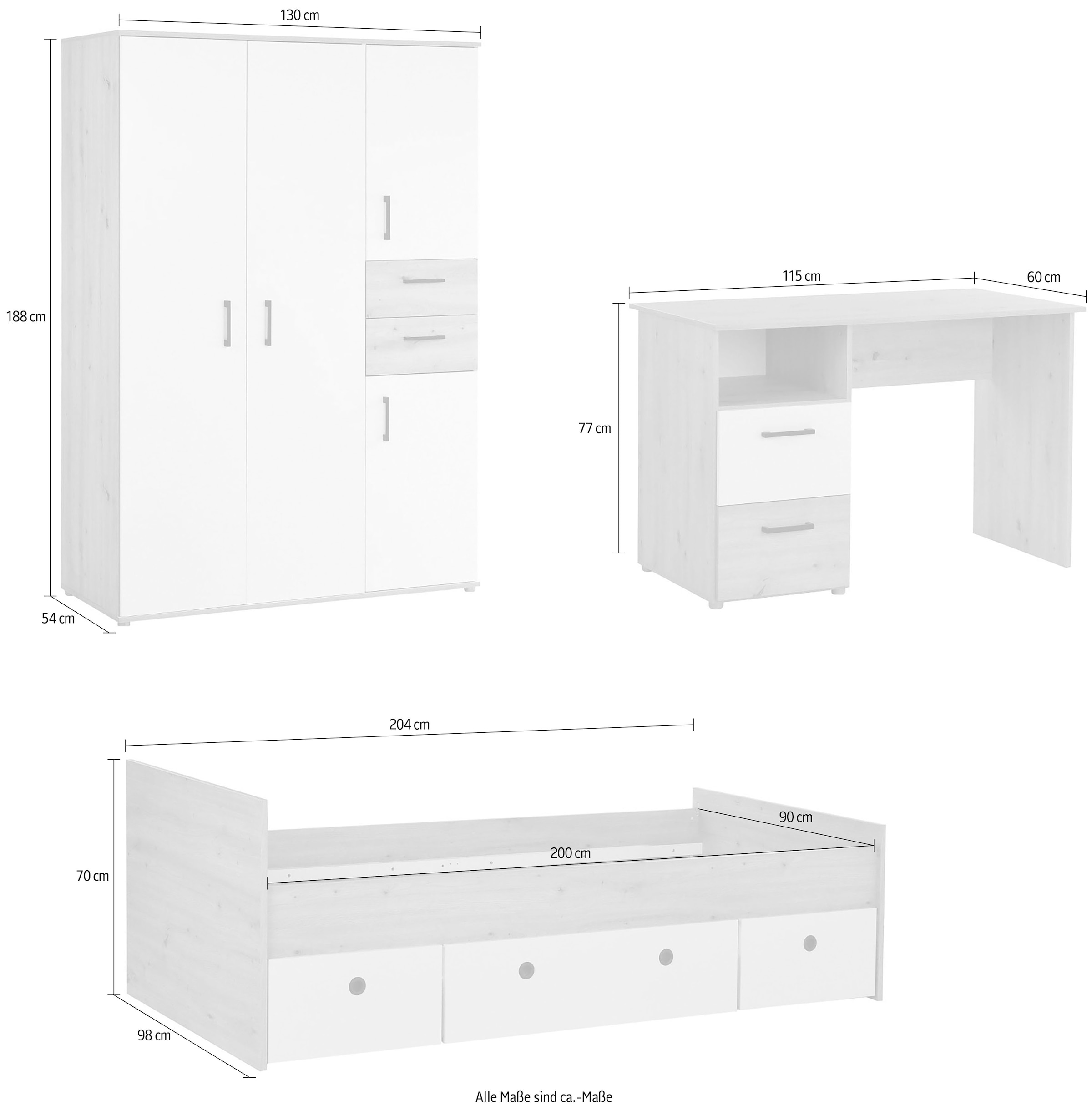 arthur berndt Jugendzimmer-Set »Jugendzimmer-Set »Bente« 5-teilig« 2tlg, 3tlg, 5tlg -Schrank, Bett, Schreibtisch, Sideboard, Standregal, 3 tlg. Artisan Oak Nb/Weiß