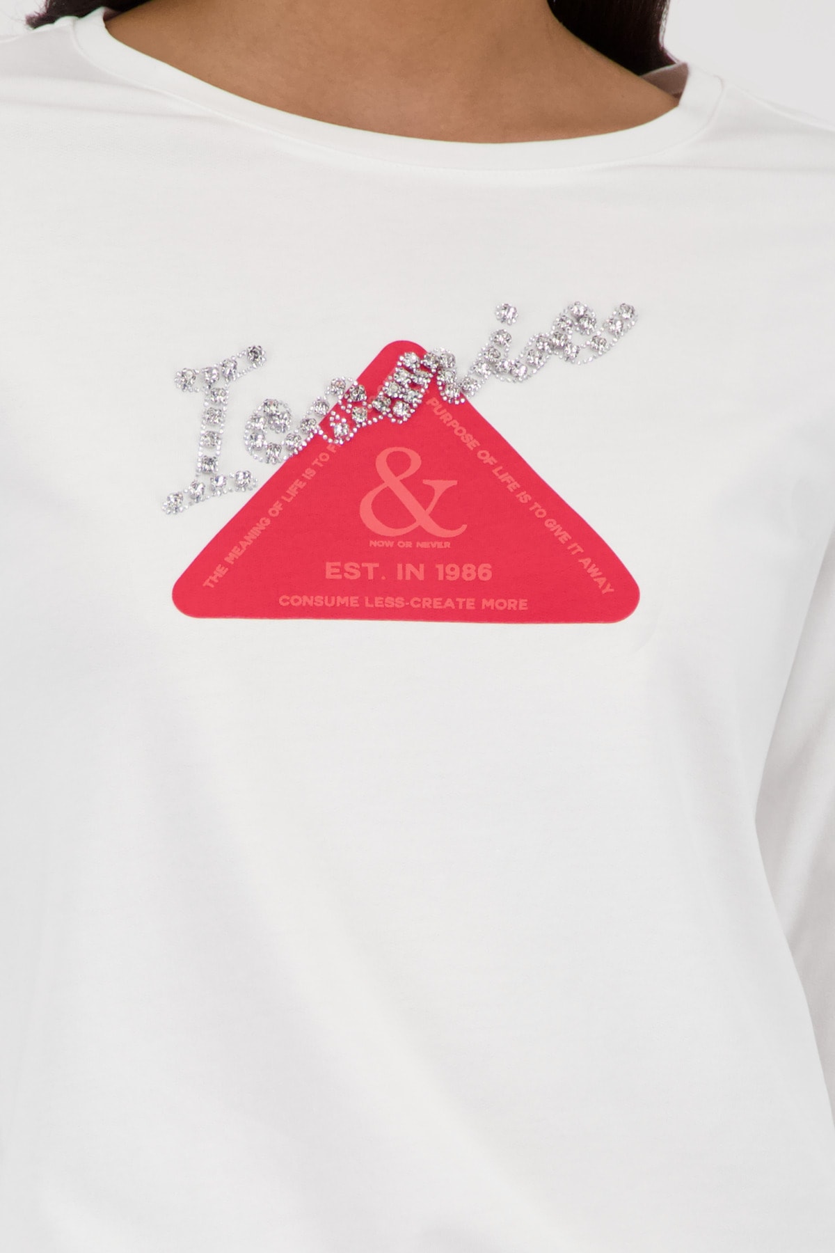 Monari Langarmshirt »Shirt Emblem + Schmuck« Rundhalsausschnitt, Regular Fit, mit Strasssteinen