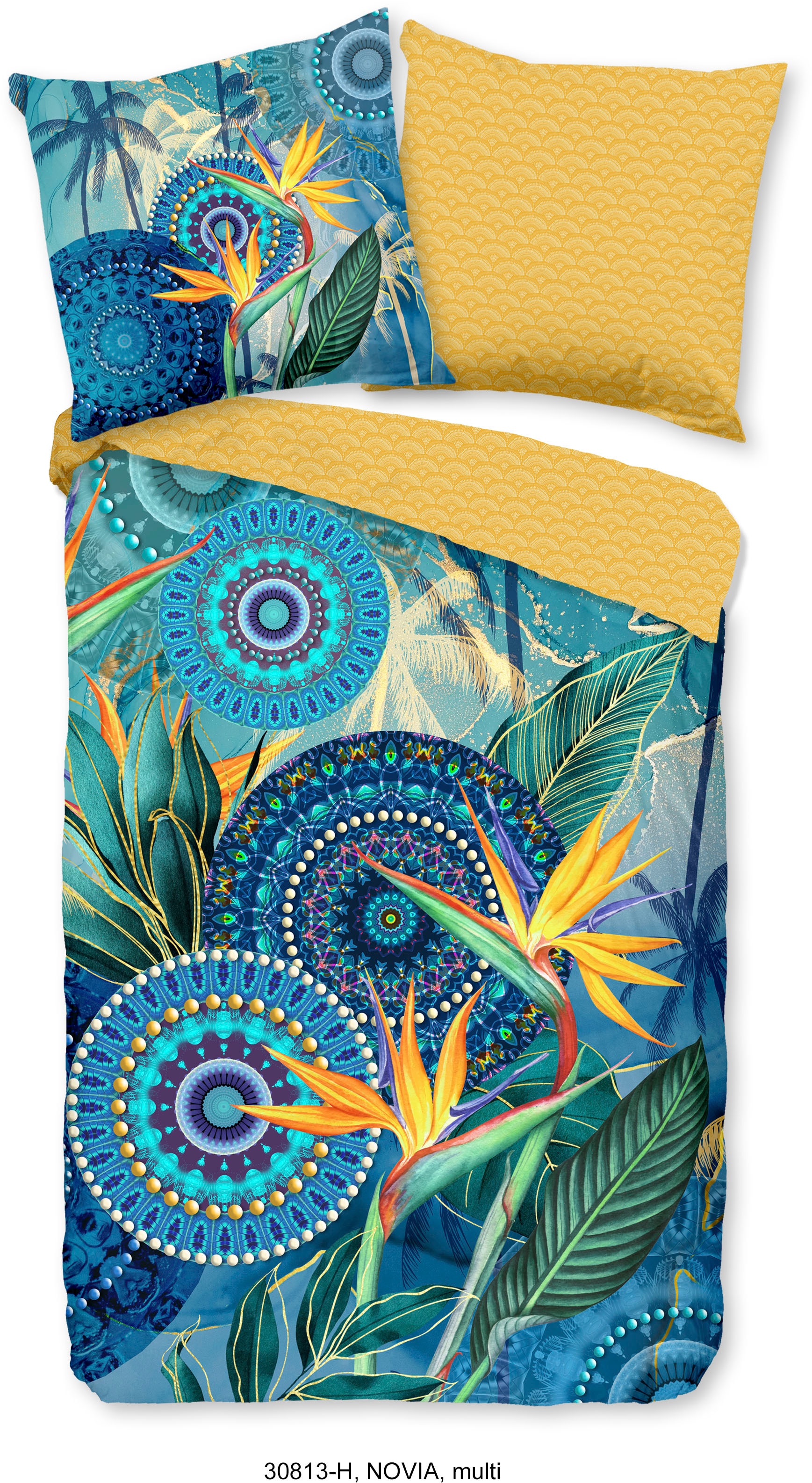 hip Wendebettwäsche »Novia«, Mako-Satin, 135x200, Reißverschluss, Wende, Mandala, Strelitzie, Blau