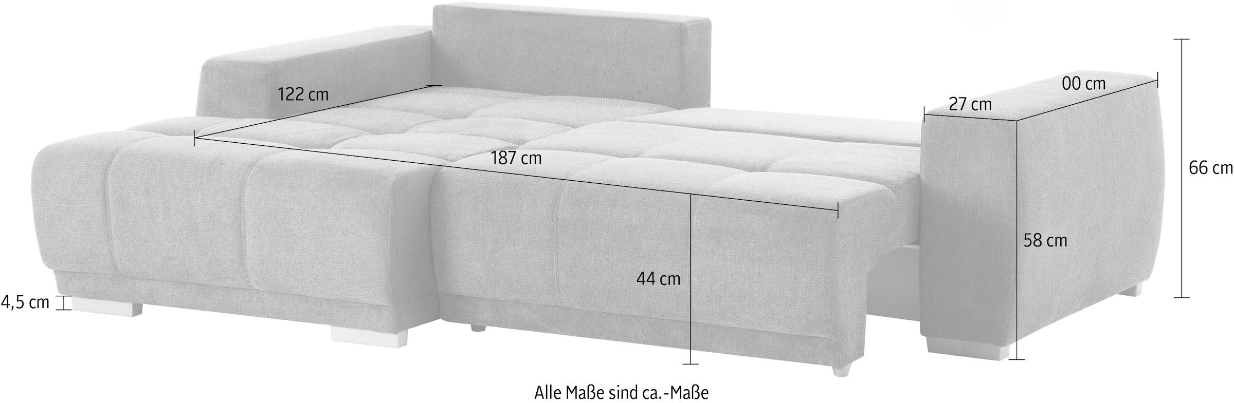 INOSIGN Ecksofa »Bolero L-Form«, wahlweise mit Bettfunktion & Bettkasten