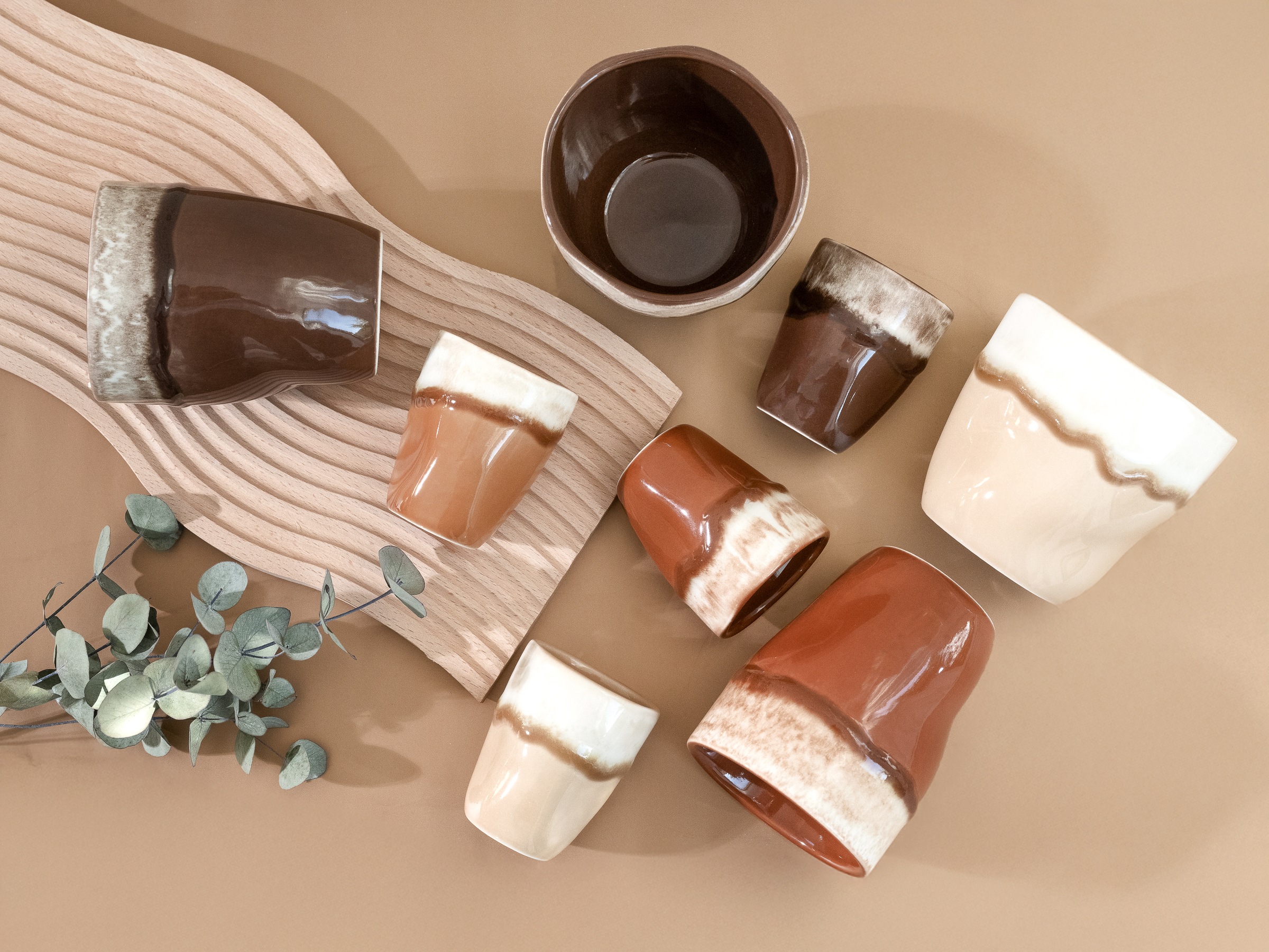 CreaTable Espressotasse »Squeezy Mocha Mousse, Espressobecher 4-tlg« Einzigartige Optik, Reaktivglasur