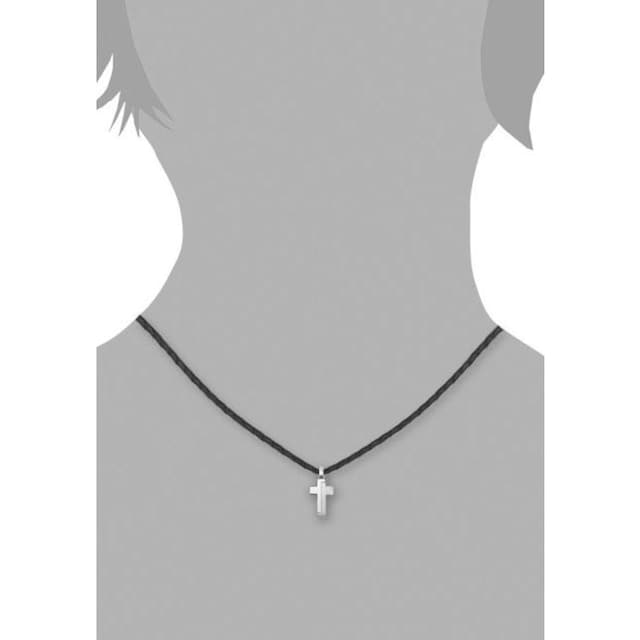 s.Oliver Junior Kette mit Anhänger »Halskette Kreuz, 2024225«, aus Edelstahl  + Leder bei ♕