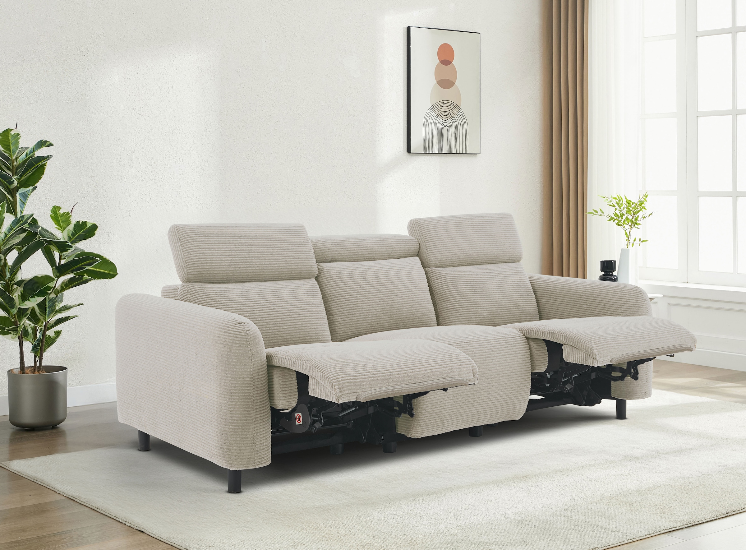 Home affaire 3-Sitzer »SKAANE Struktur-Sofa, 229 cm, manuelle-u. elektrische Relaxfunktion«, Relax-Funktion in 2 Sitzen, Kopfteilverstellung, Federkernpolsterung