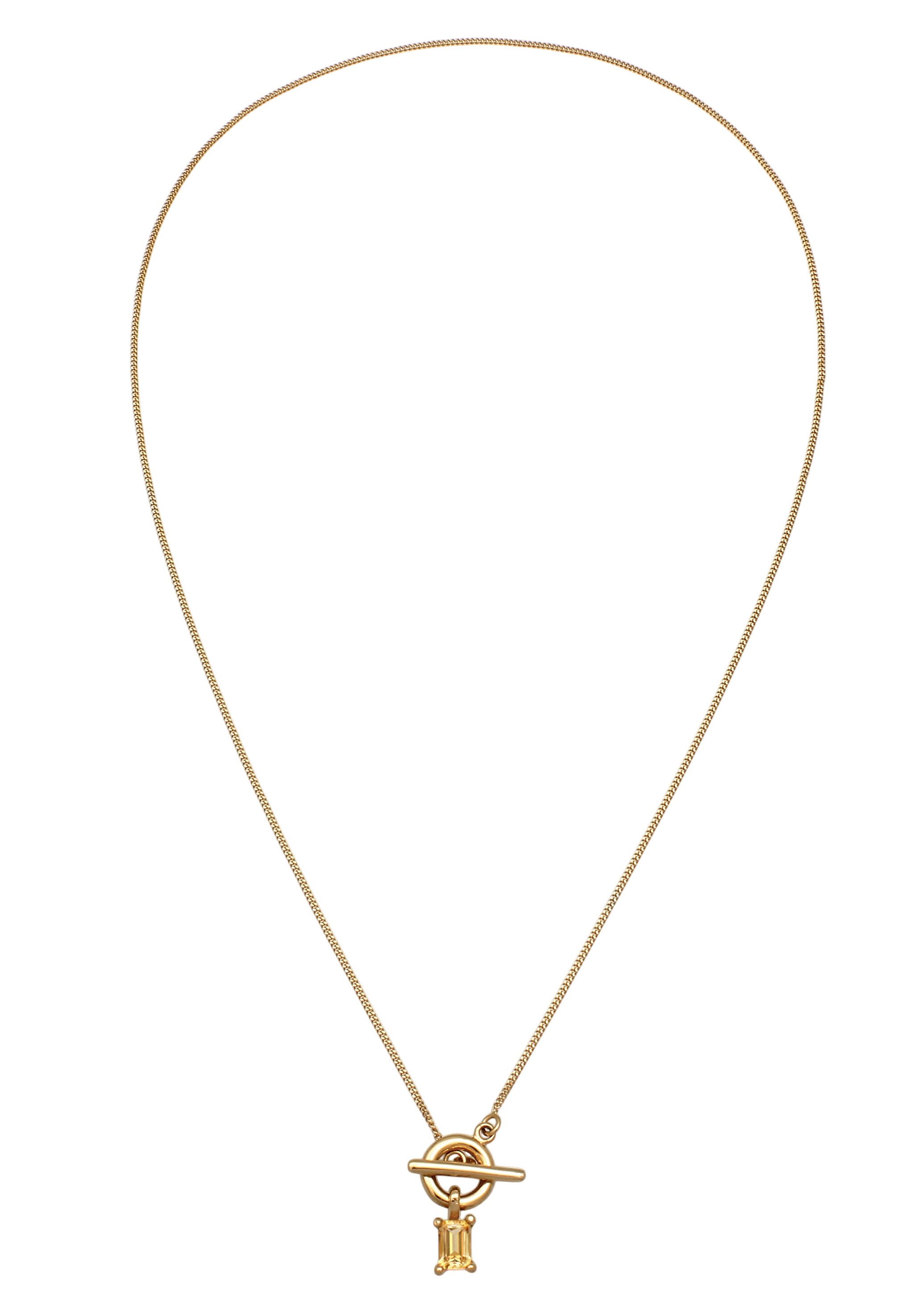 Elli Y-Kette »Halskette Knebelverschluss mit Citrin Gelb 925 Sterling Silber vergoldet«