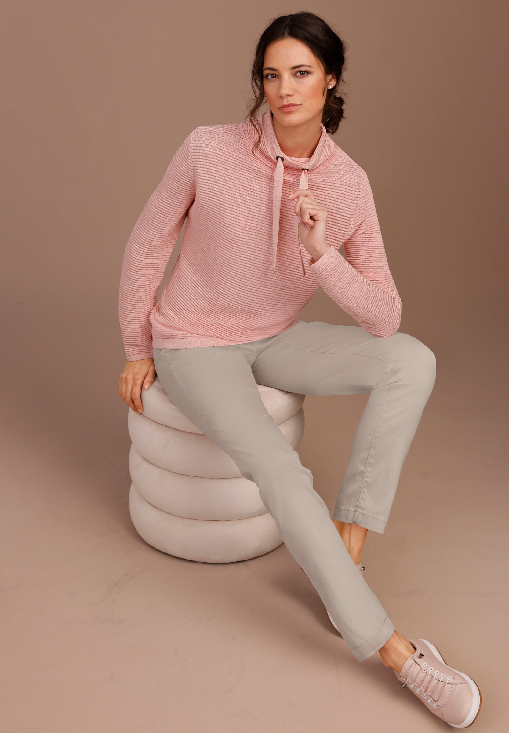 creation L Strickpullover »Lyocell-Baumwoll-Pullover Langarm-Pullover mit Ripp-Struktur«