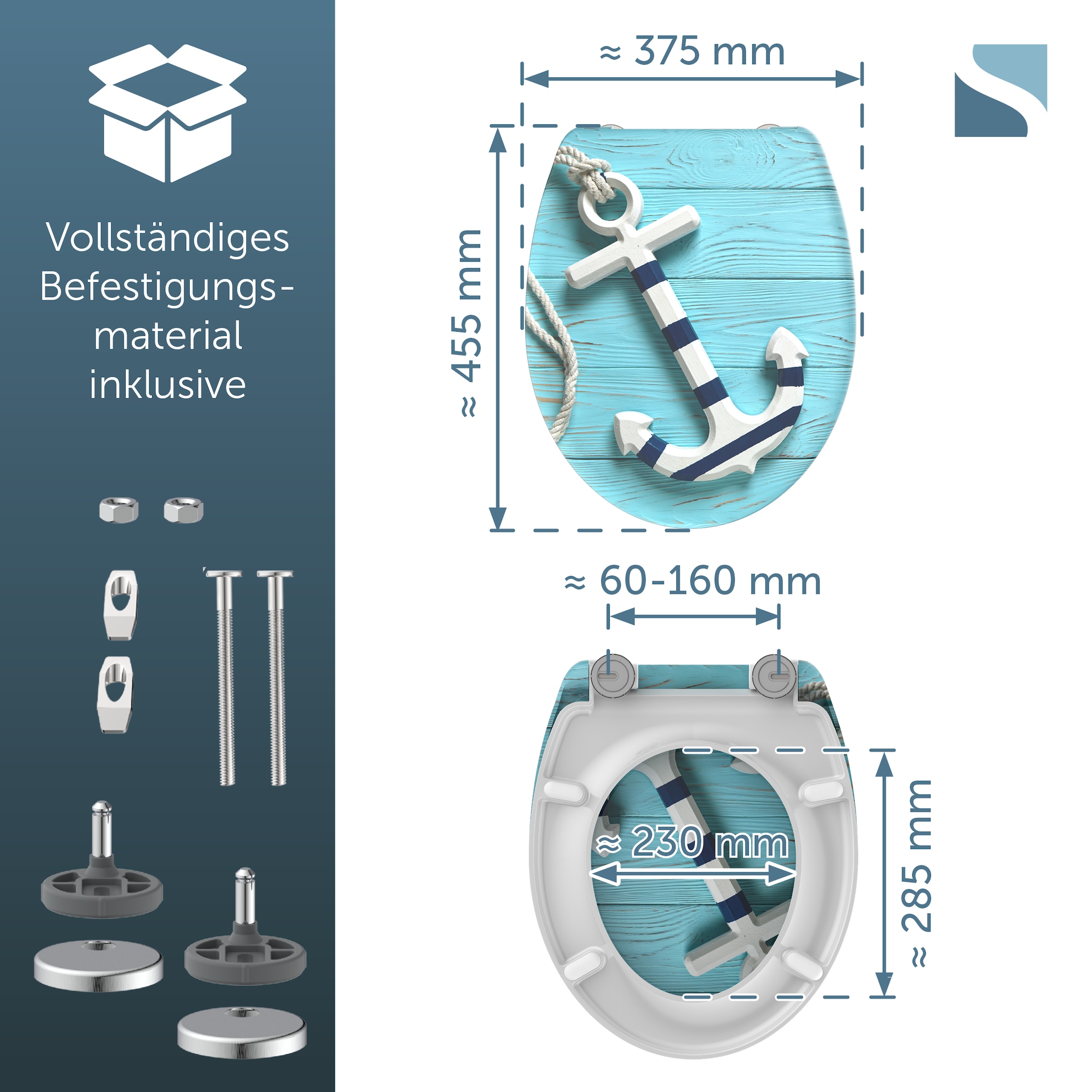 Schütte WC-Sitz »ANCHOR« Toilettendeckel, Absenkautomatik, Schnellverschluss, O-Form, bis 175kg