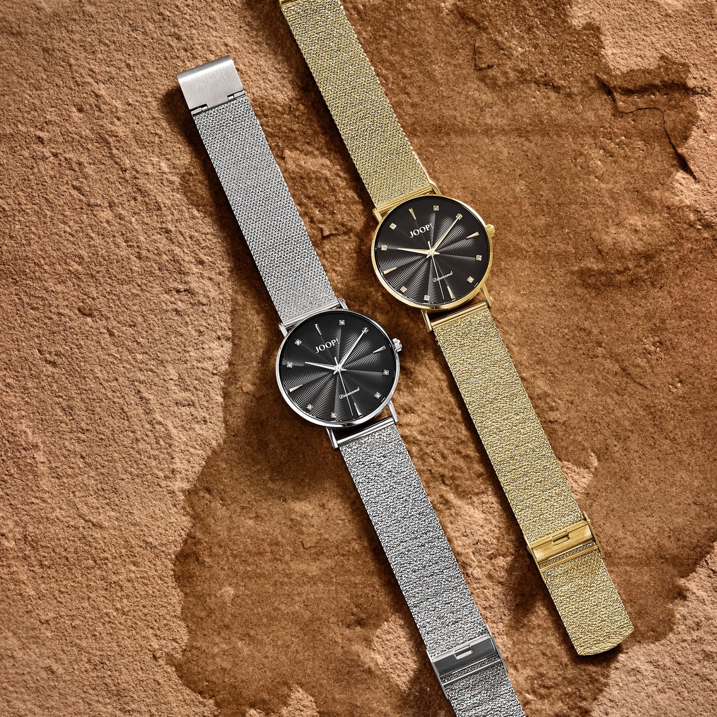 JOOP! Quarzuhr, Armbanduhr, Damenuhr, Edelstahlarmband, analog, Diamant