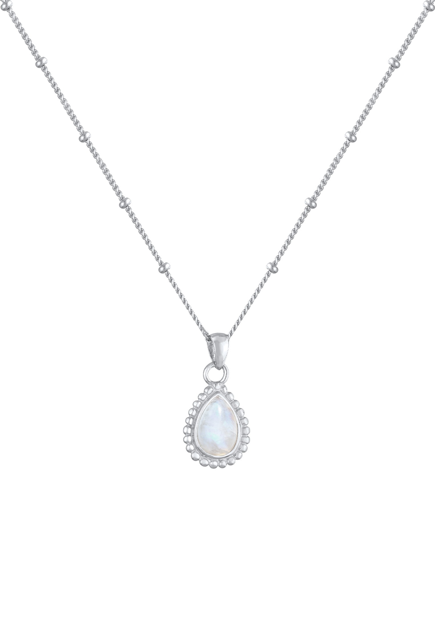 Elli Silberkette »Halskette Mondstein Tropfen Kugelkette 925 Silber«