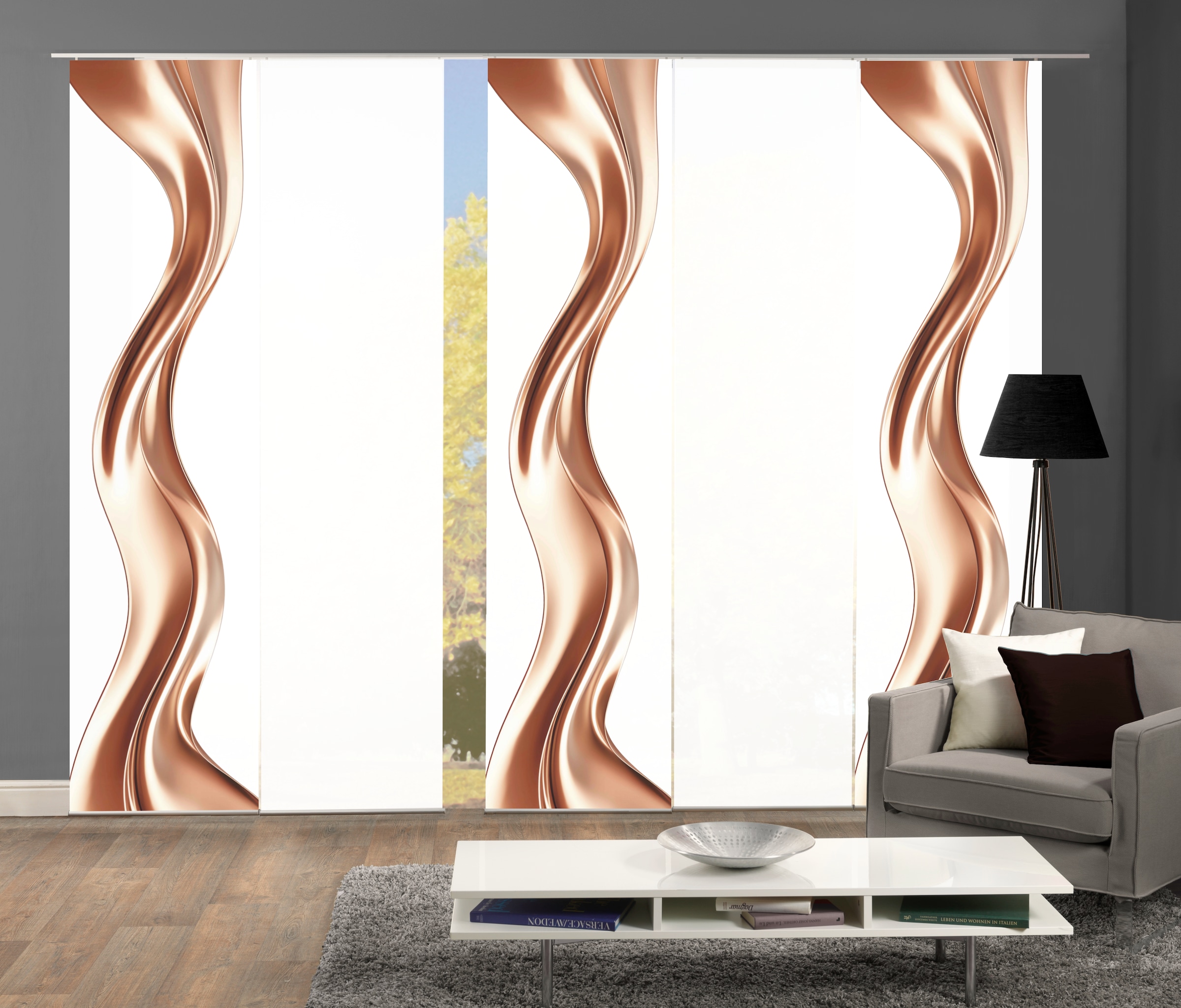 HOME WOHNIDEEN Schiebegardine »OAKLEY« Paneelwagen 5 Stk. tlg. SCHIEBEVORHANGSET,SEIDENOPTIK,DIGIDRUCK