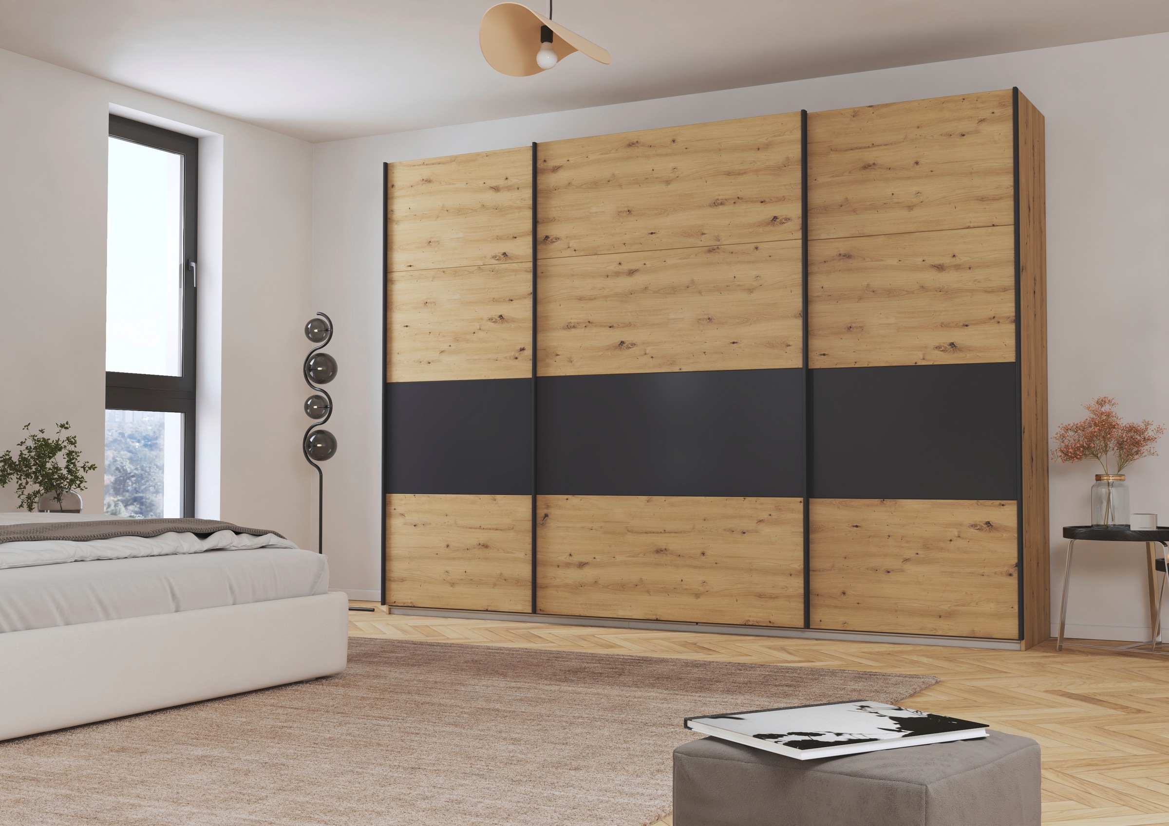rauch Schwebetürenschrank »Schwebetürenschrank Kleiderschrank Schrank Garderobe CORTONA«, inkl. Inneneinteilung, 2 Stoffboxen und zusätzlichen Einlegeböden