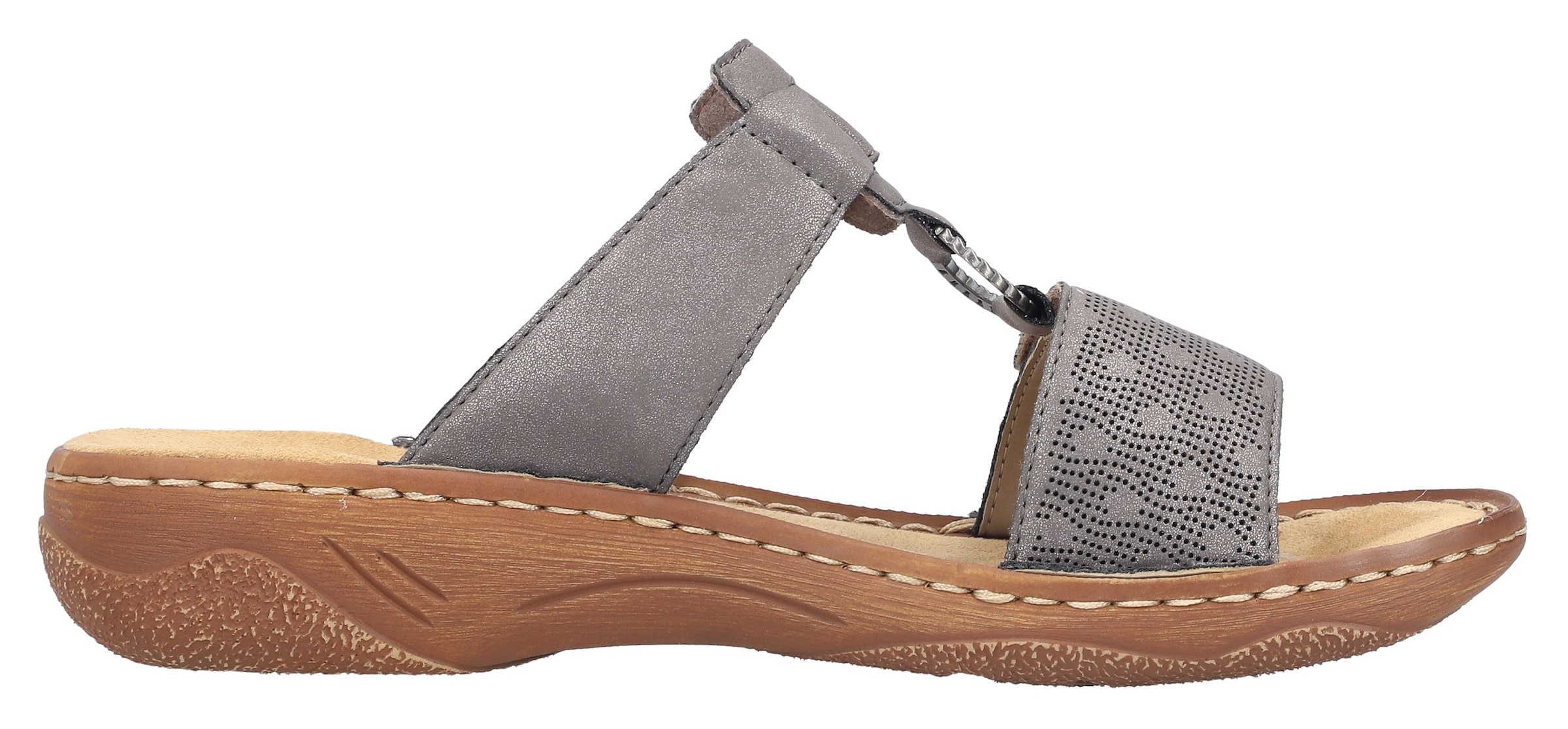 Rieker Pantolette  Sommerschuh, Schlappen, Urlaubschuh, Klettschuh mit Perforation