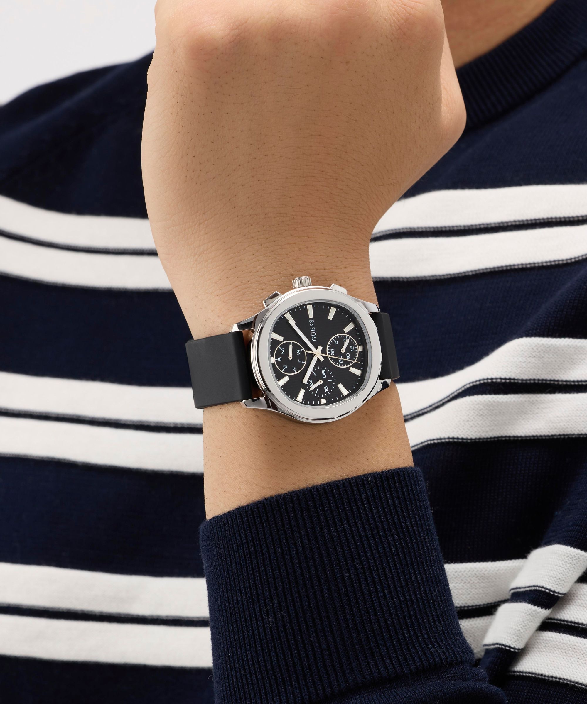 Guess Multifunktionsuhr »PALMER« Quarzuhr, Armbanduhr, Herrenuhr, Silikonarmband, analog, Wochentag