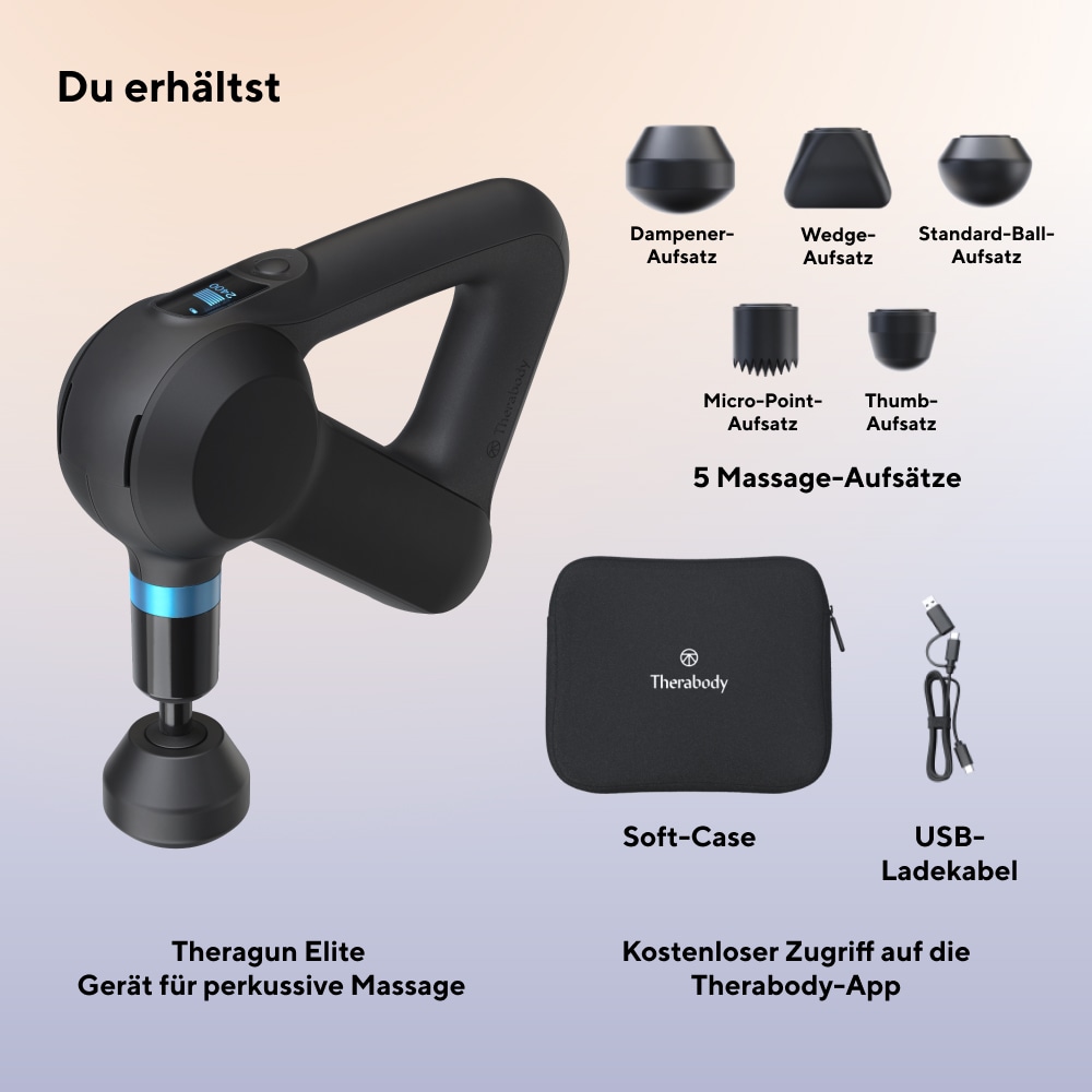 Therabody Massagepistole »Theragun Elite, Schmerzlinderung, Regeneration, Stressreduktion«, patentierter ergonomischer Griff & App-Steuerung, 5. Generation