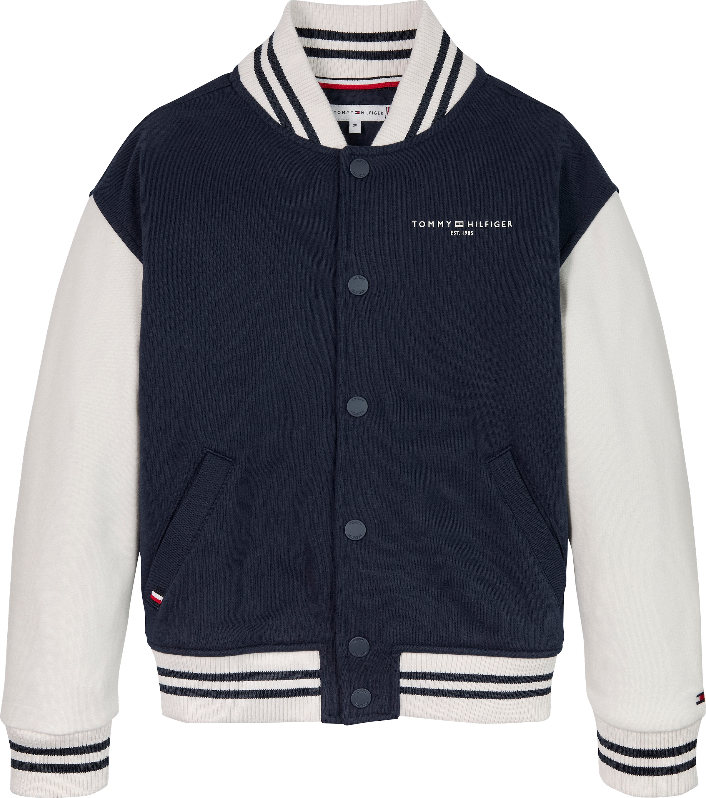 Tommy Hilfiger Sweatjacke »U MINI CORP LOGO BOMBER«, mit kontrastfarbenen Ärmeln, mit Logodruck