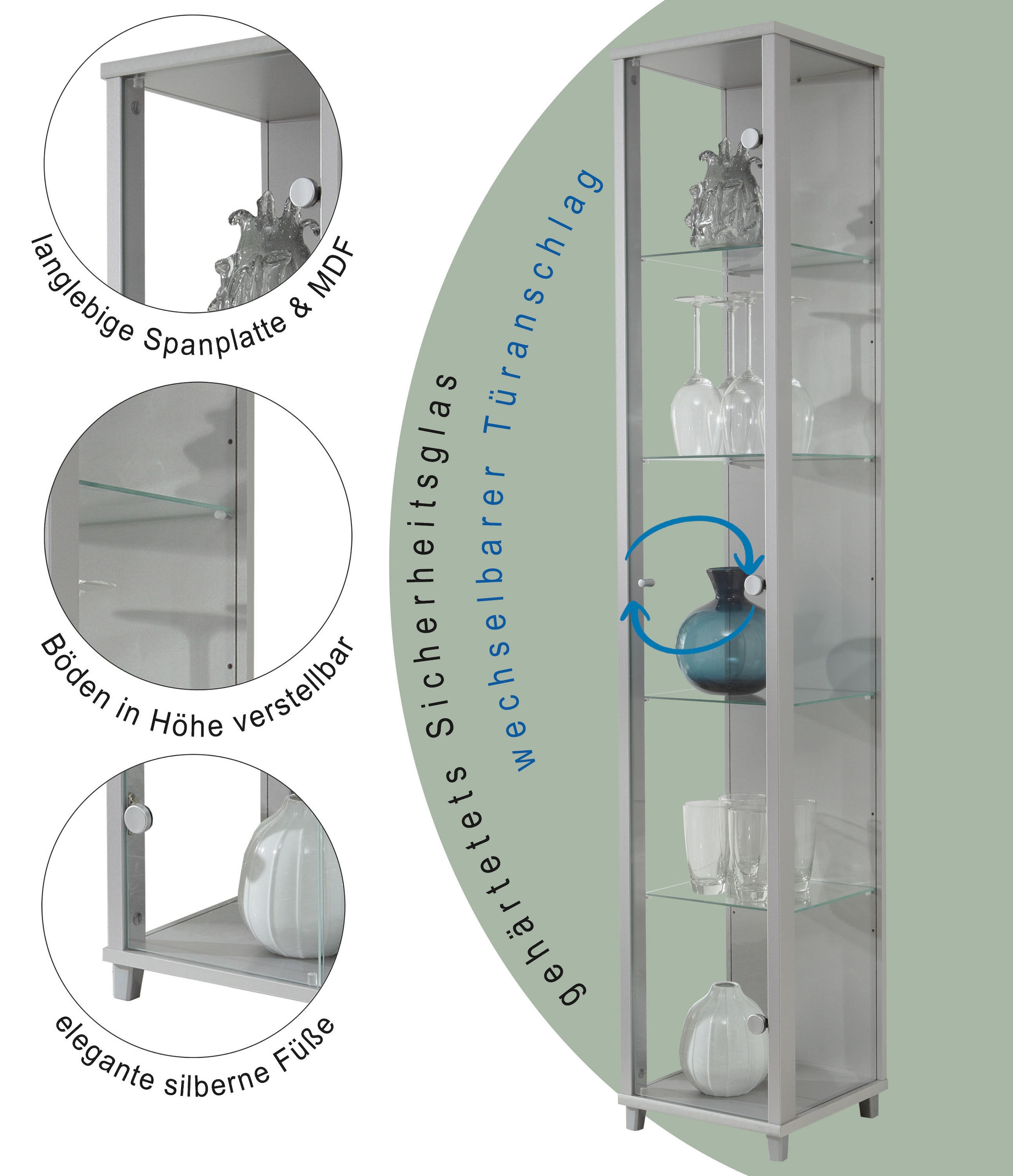 fif möbel Vitrine »OPTIMA Höhe ca. 172 cm« Standvitrine/Glasvitrine 1x Glastür,perfekt für Sammler,Sammlervitrine