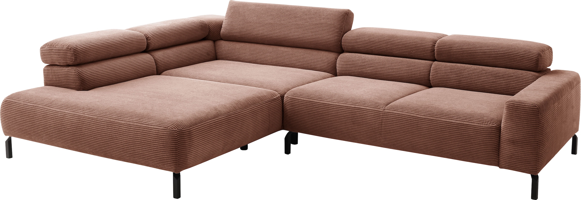 Places of Style Ecksofa »Antonelli, L-Form, inkl. Kopfteilverstellung, Breite 312 cm«, ohne Sitztiefenverstellung, in Cord, rost
