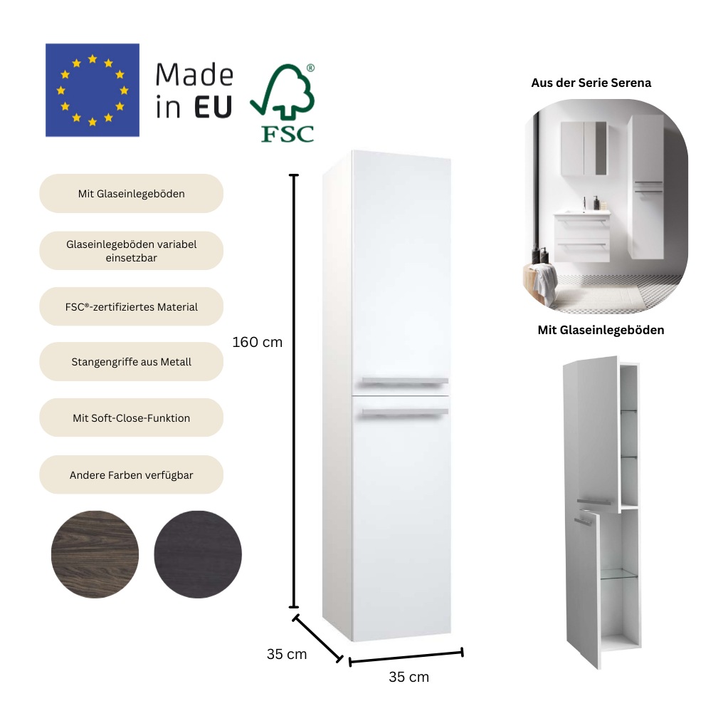welltime Hochschrank »Serena« mit Soft-Close-Funktion, Breite 35 cm, FSC®-zertifiziertes Material