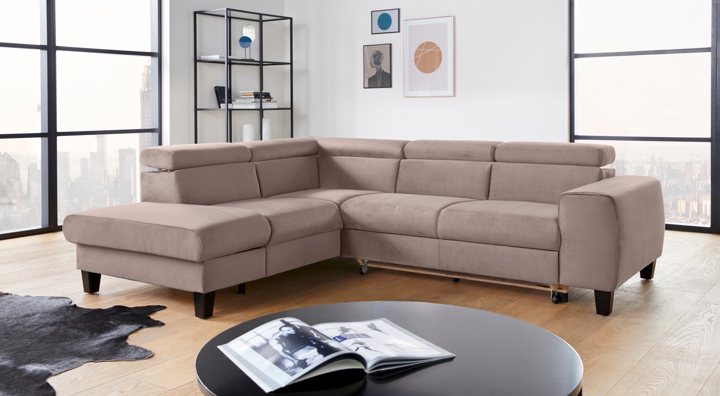 COTTA Ecksofa »Morven L-Form« wahlweise mit Bettfunktion, Bettkasten & Wireless-Charger
