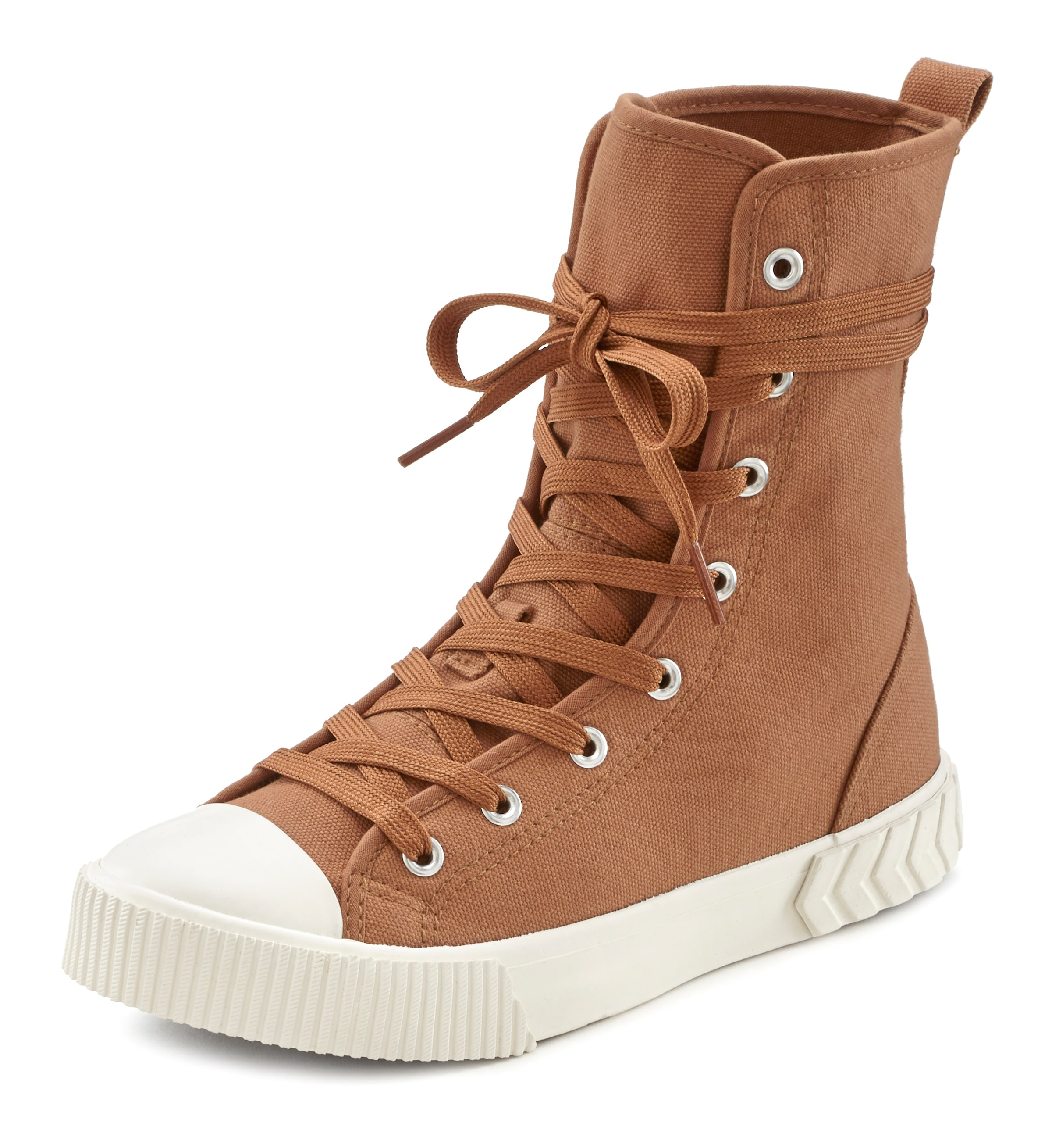 LASCANA Stiefelette, im Combat Look, High Top Sneaker, Schnürschuh, Textil-Boots