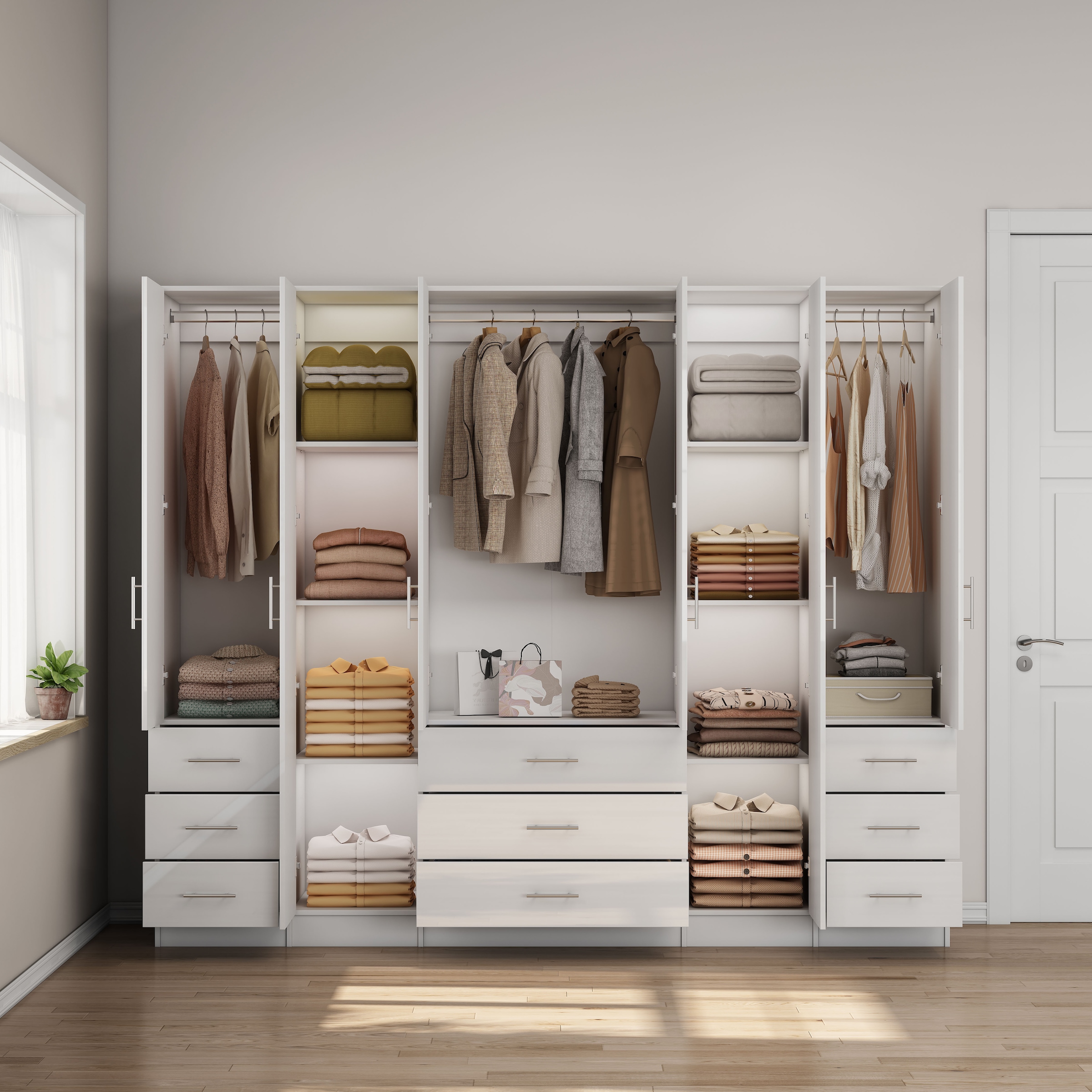 OTTO home Kleiderschrank »Trento Schlafzimmerschrank Garderobe Hochglanz Bestseller« Schrank mit 6 Türen und 9 Schubladen, höchglänzende Fronten