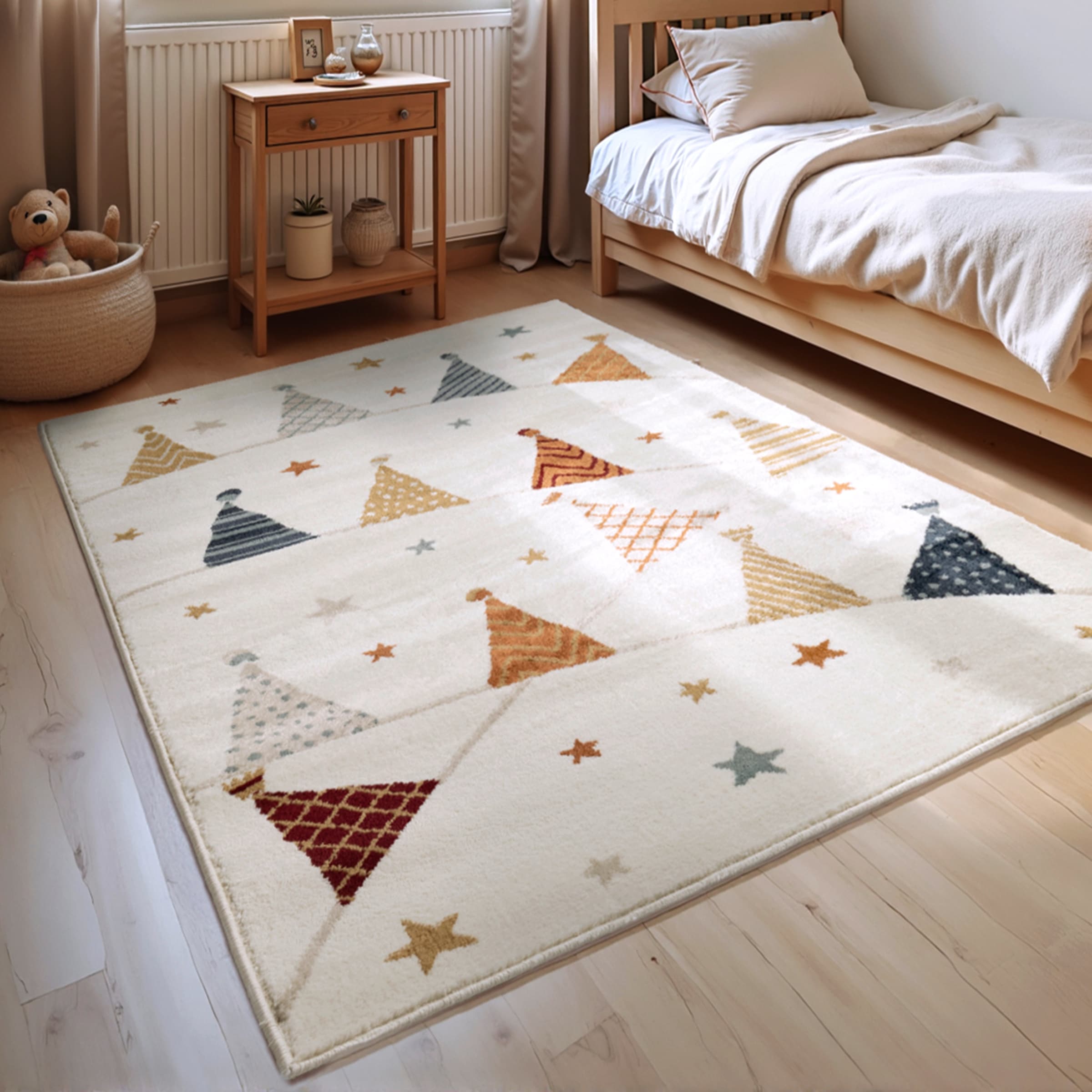 THE RUGS Adventures Kids Rug Party Theme Low Pile Playroom Rug Runner in White | Size: 120cm x 170cm