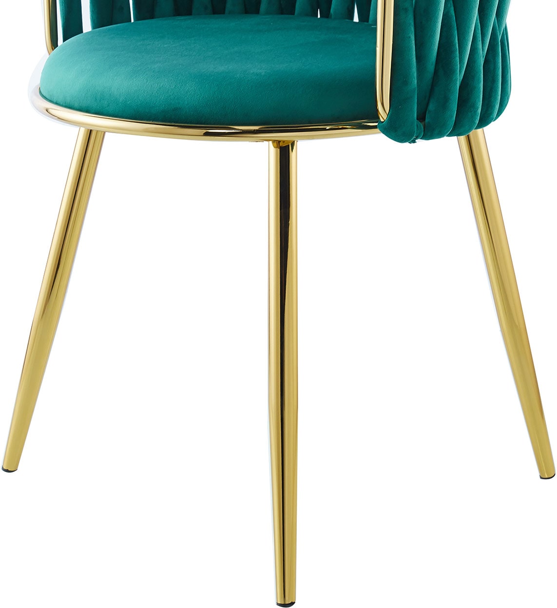 Kayoom Polsterstuhl »Stuhl Melly 125 2er-Set,tolles Design der Rückenlehne, runde Sitzfläch« (Set) 2 Stk.ausgefallen geflochtene Rückenlehne, Samtbezug, goldene Beine