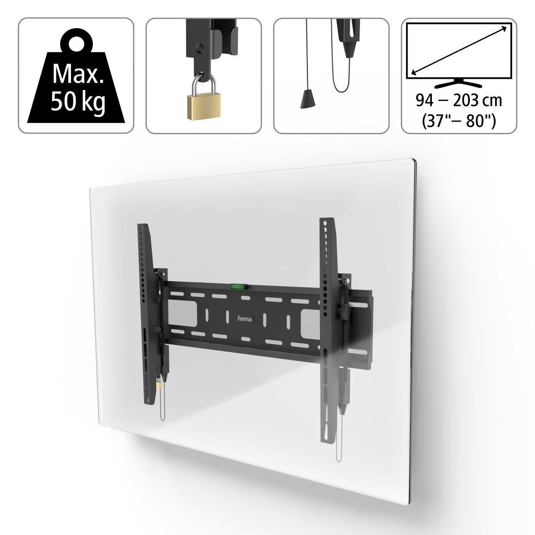 Hama TV-Wandhalterung »Wandhalterung (neigbar, 37" - 90", VESA 600x400)« bis 229 cm Zoll mit Diebstahlschutz