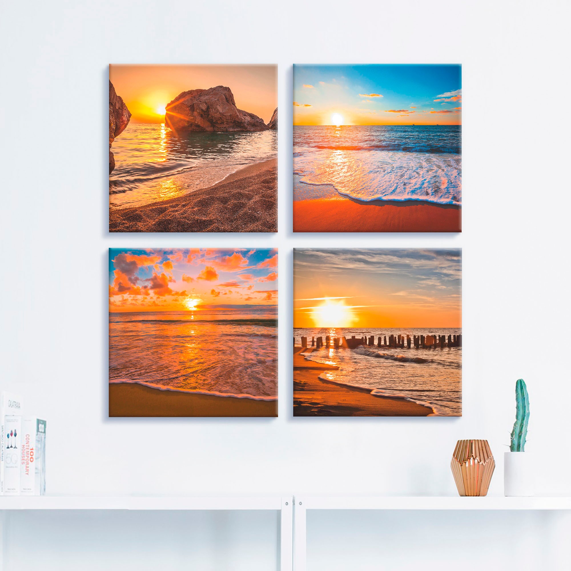 Artland Leinwandbild »Sonnenuntergänge am -untergang, verschiedene Sonnenaufgang Set, (4 kaufen 4er Größen Meer«, auf St.), Strand Rechnung & 