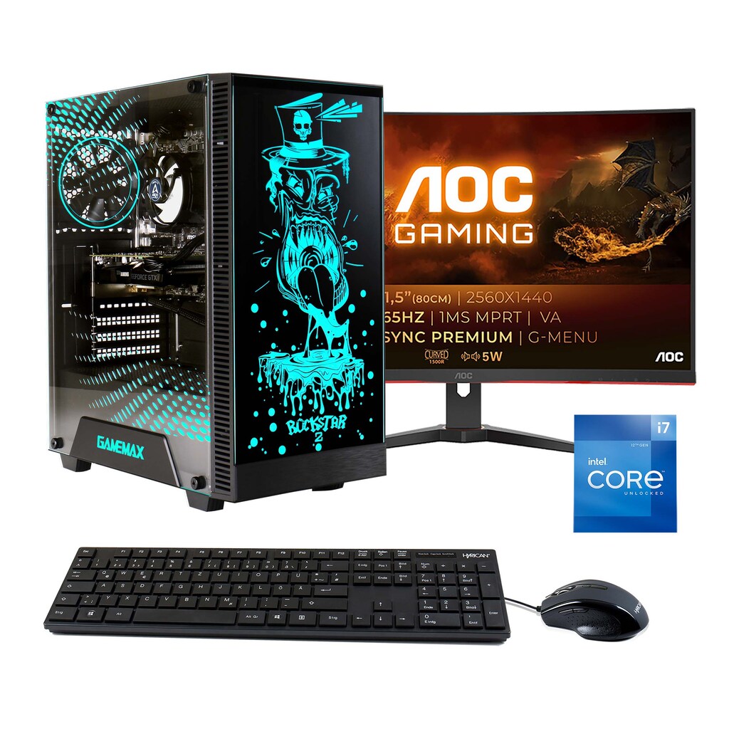Hyrican Gaming-PC-Komplettsystem »Rockstar SET02302«, Windows 11, inklusive 31,5" Monitor AOC CQ32G2SE/BK