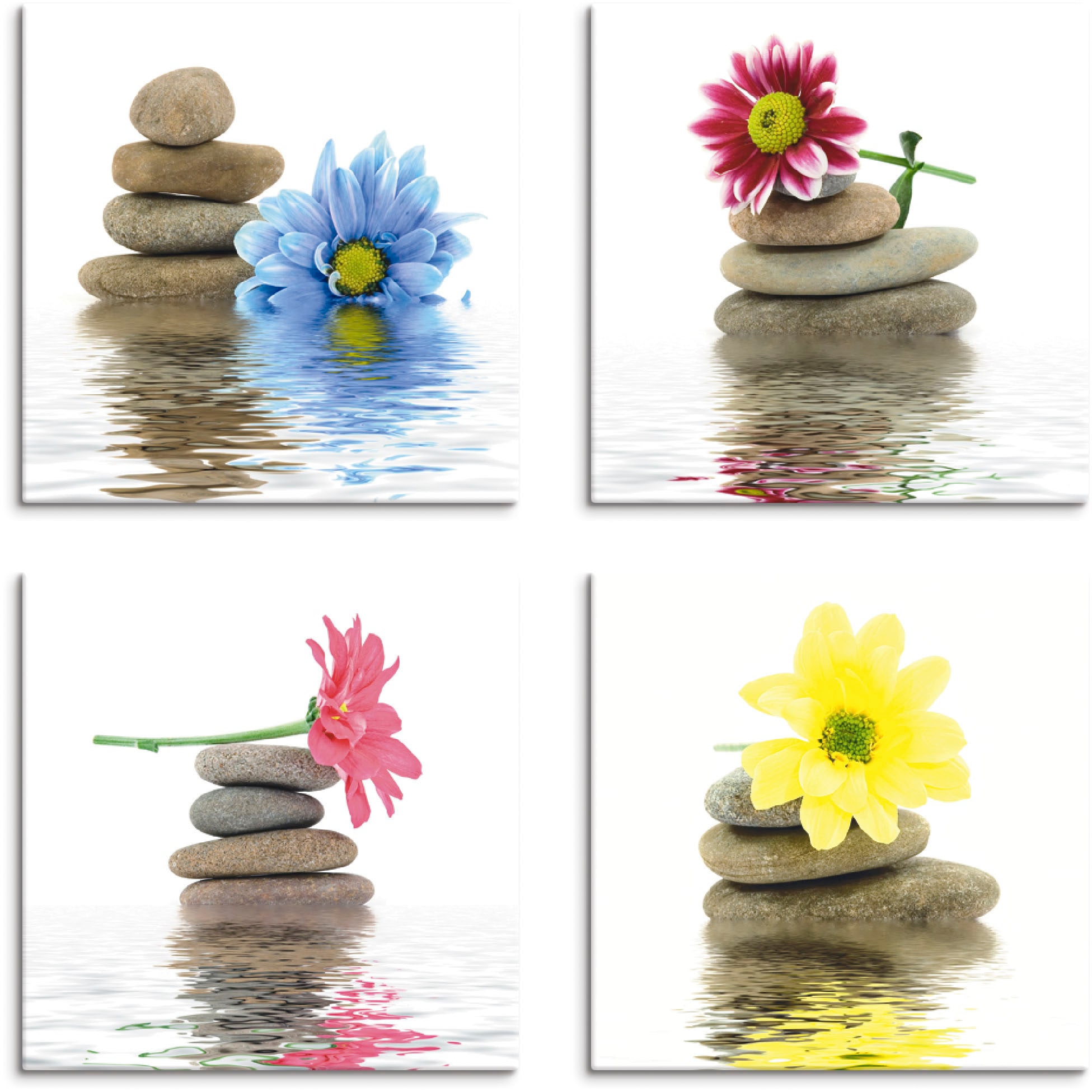 Artland Leinwandbild »Zen Rechnung Zen, verschiedene St.), Therapie-Steine 4er kaufen Blumen«, mit Größen (4 Set, auf