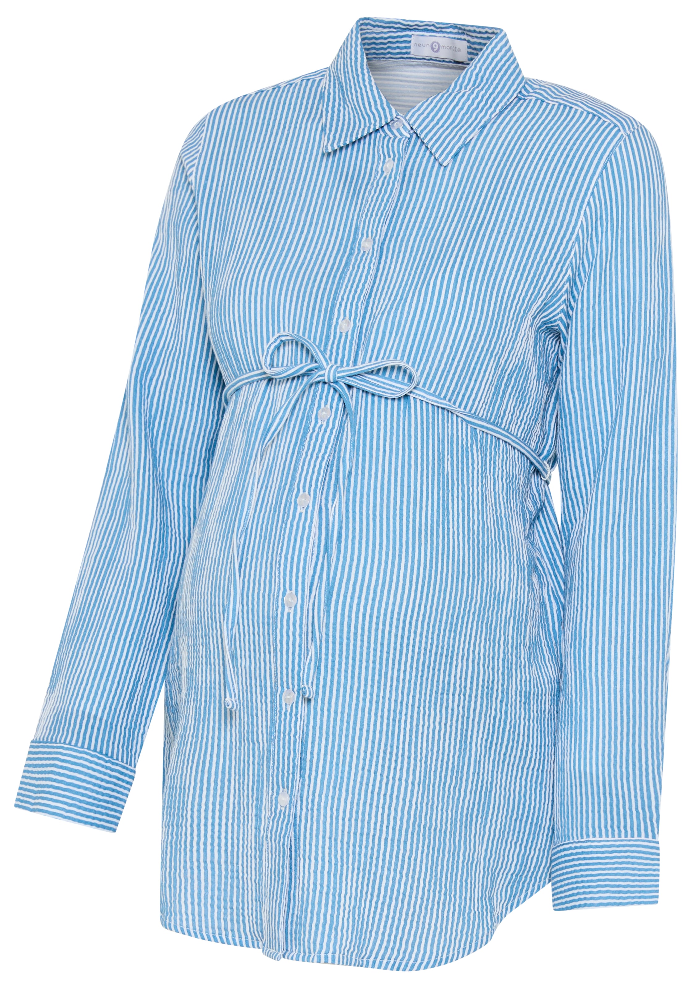 Neun Monate Umstandsshirt »Umstands-Bluse, Streifenbluse« mit Blusenkragen, mit Bindebändern, mit Knopfleiste, langärmlig