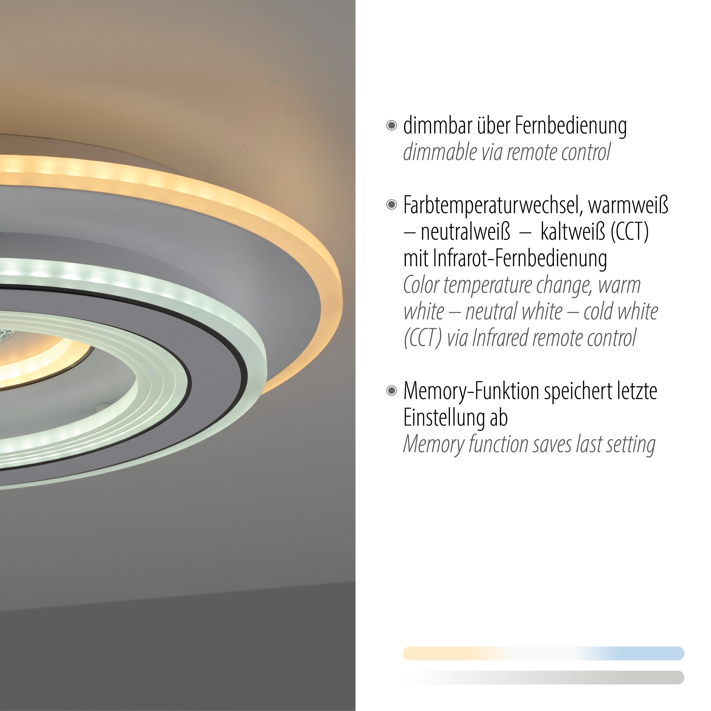 JUST LIGHT Deckenleuchte »TOLAGO« LED-Board 1 Stk. Warmweiß LED, Fernbedienung, Infrarot inkl.