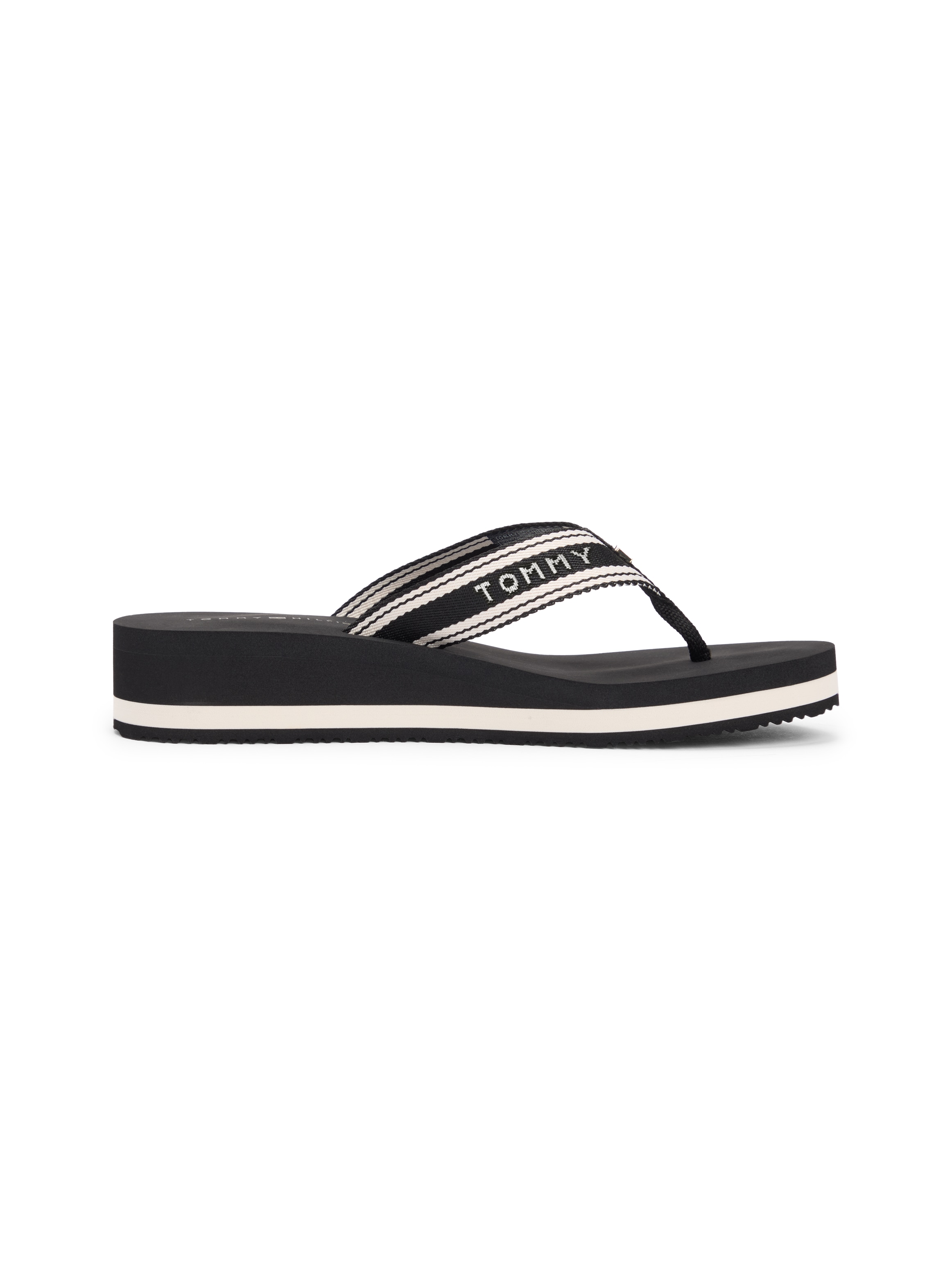 Tommy Hilfiger Zehentrenner »TH FLAG PRINT SUMMER SANDAL«  Keilabsatz, Plateau, Sommerschuh, Dianette mit gestreifter Bandage