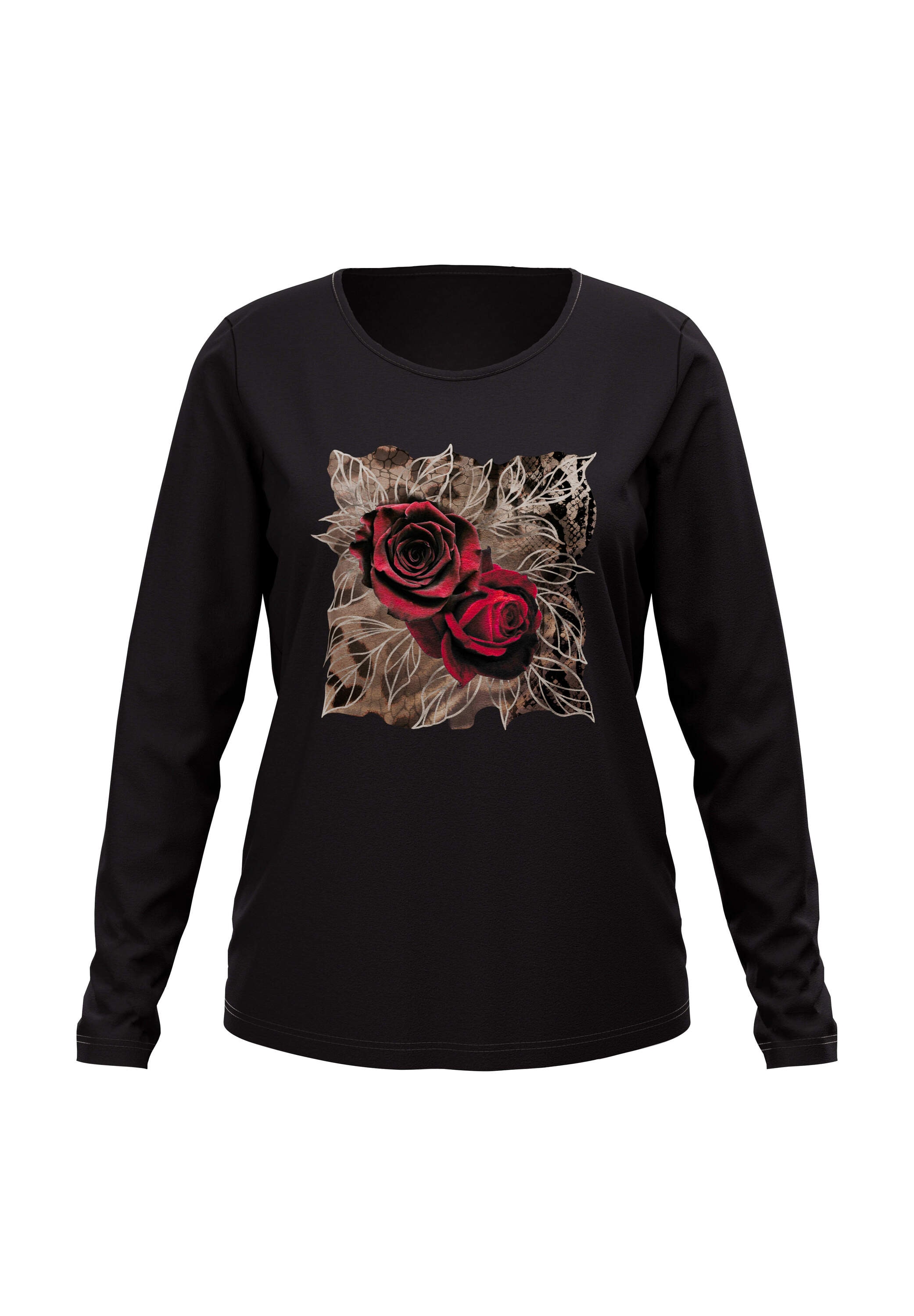Sieh an! T-Shirt »Langarm-Shirt Langarmshirt mit platziertem Rosen-Leo-Print«