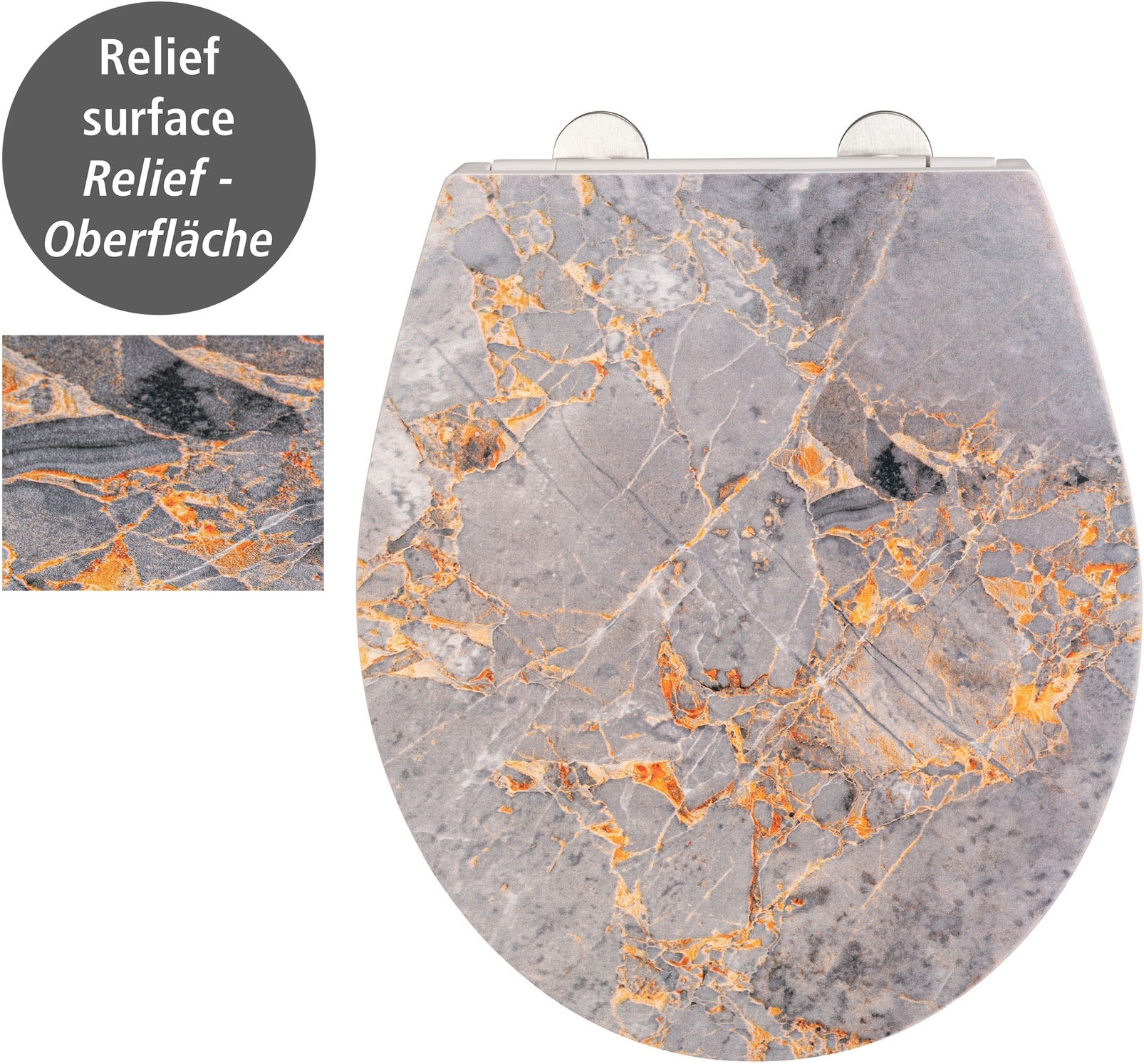 WENKO WC-Sitz »Grey Marble« mit Relief, aus antibakteriellem Duroplast
